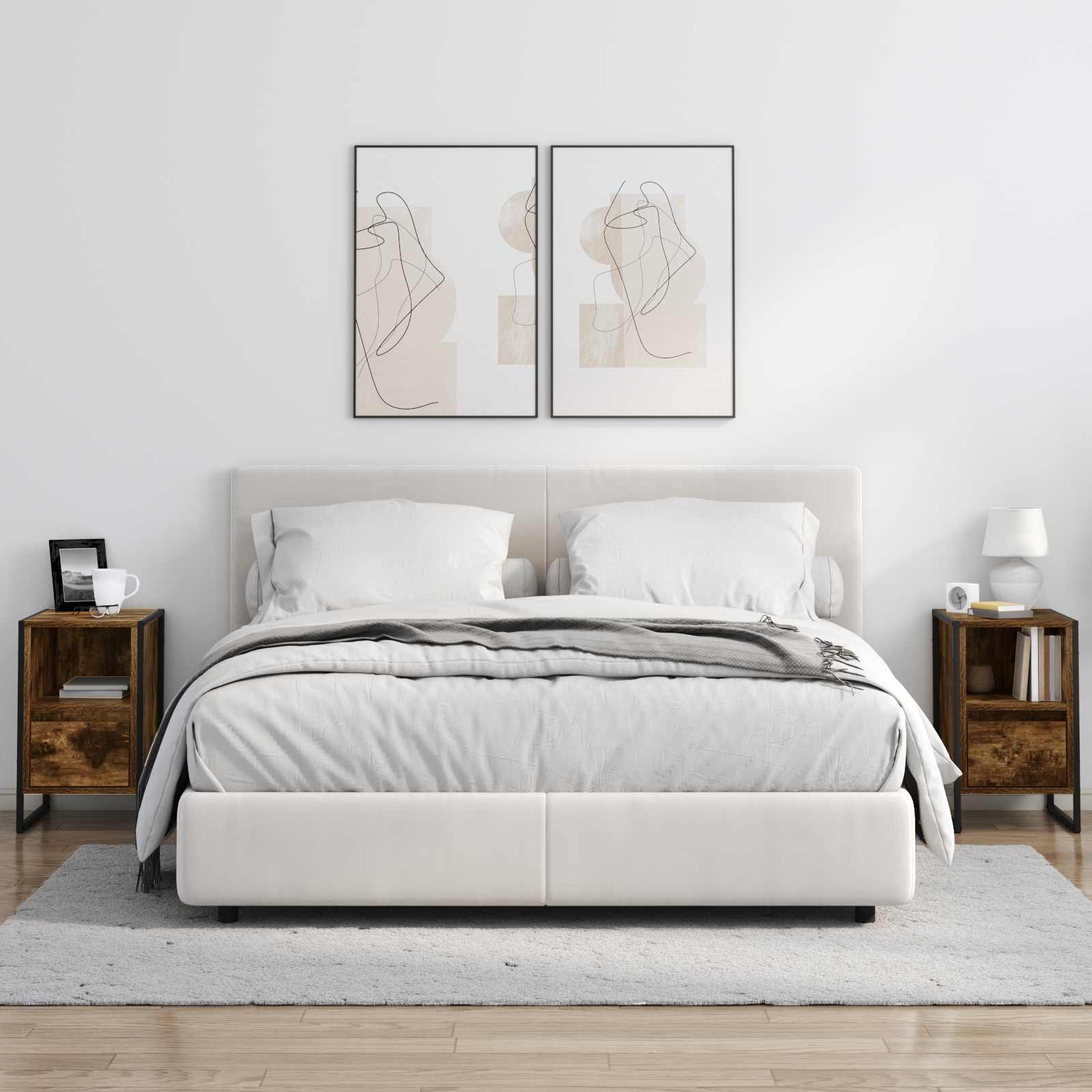 Nachtkastje met lade Rook Eik 39,5 x 30 x 50 cm Bewerkt hout is nu te koop bij PeponiXL, paradijselijk wonen!