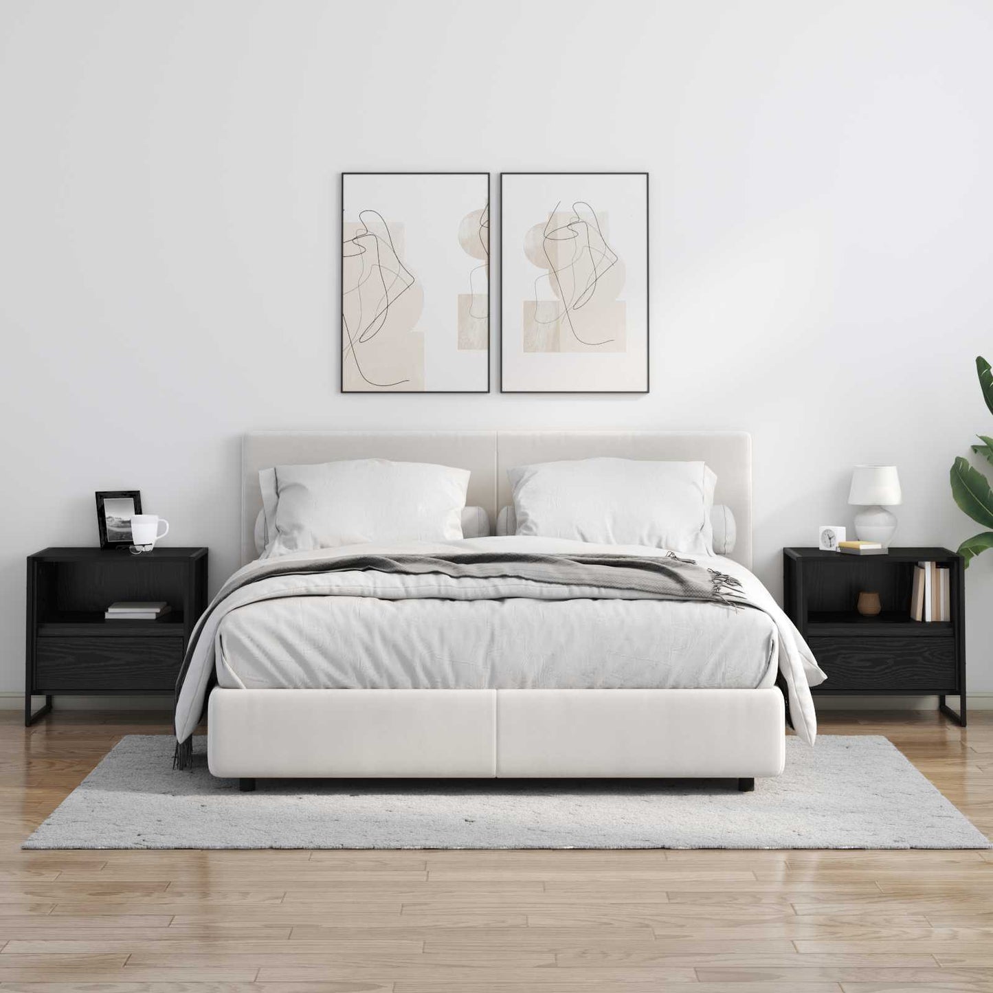 Nachtkastje 2 pcs Zwart Eiken 50 x 39,5 x 50 cm Bewerkt hout is nu te koop bij PeponiXL, paradijselijk wonen!