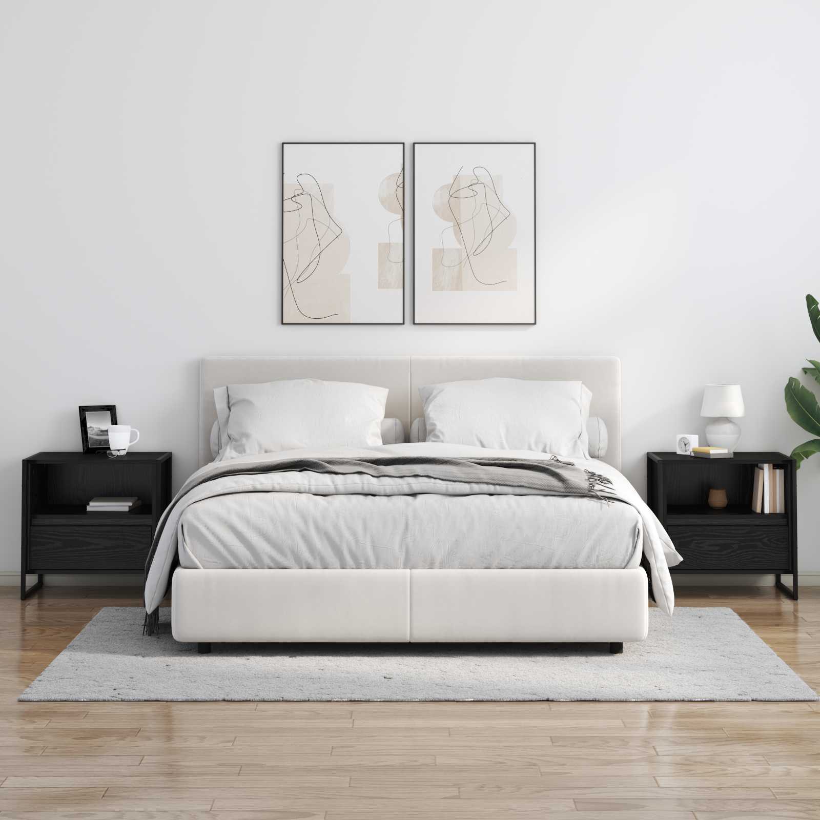 Nachtkastje 2 pcs Zwart Eiken 50 x 39,5 x 50 cm Bewerkt hout is nu te koop bij PeponiXL, paradijselijk wonen!