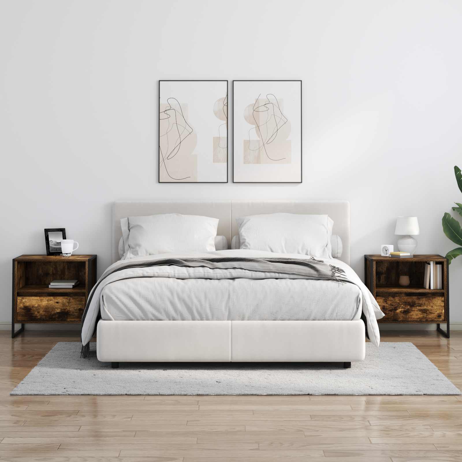 Nachtkastje 2 pcs Rook Eik 50 x 39,5 x 50 cm Bewerkt hout is nu te koop bij PeponiXL, paradijselijk wonen!