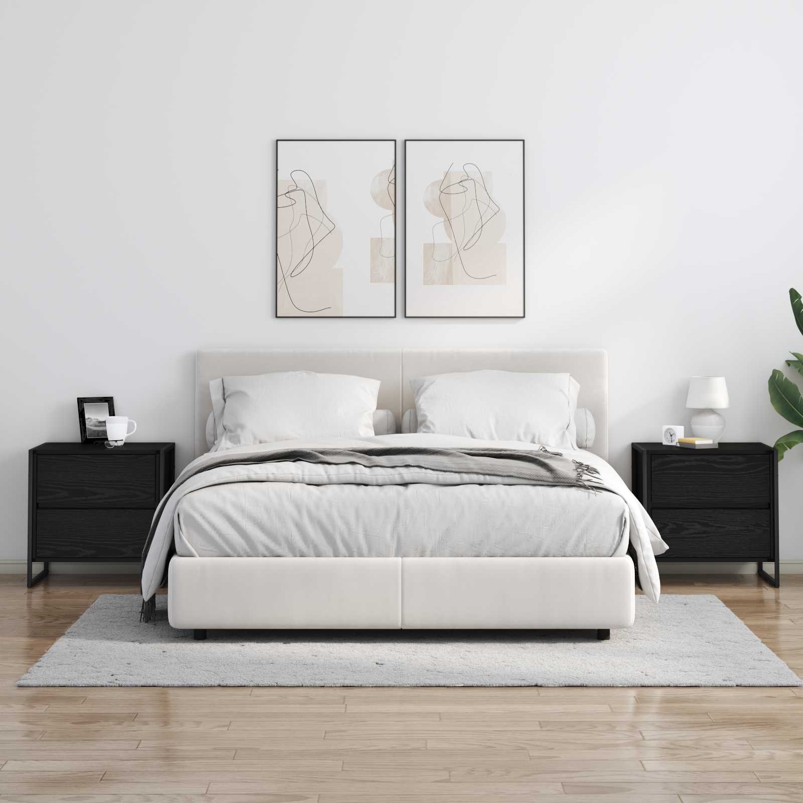 Nachtkastje 2 pcs Zwart Eiken 50 x 39,5 x 50 cm Bewerkt hout is nu te koop bij PeponiXL, paradijselijk wonen!