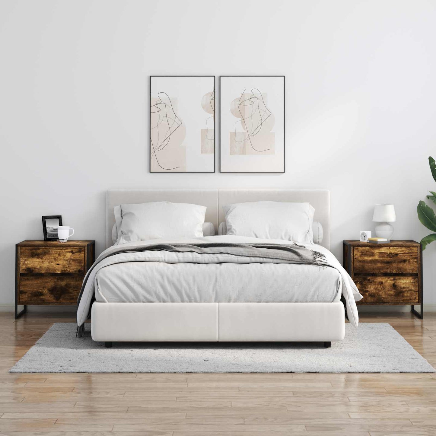 Nachtkastje 2 pcs Rook Eik 50 x 39,5 x 50 cm Bewerkt hout is nu te koop bij PeponiXL, paradijselijk wonen!