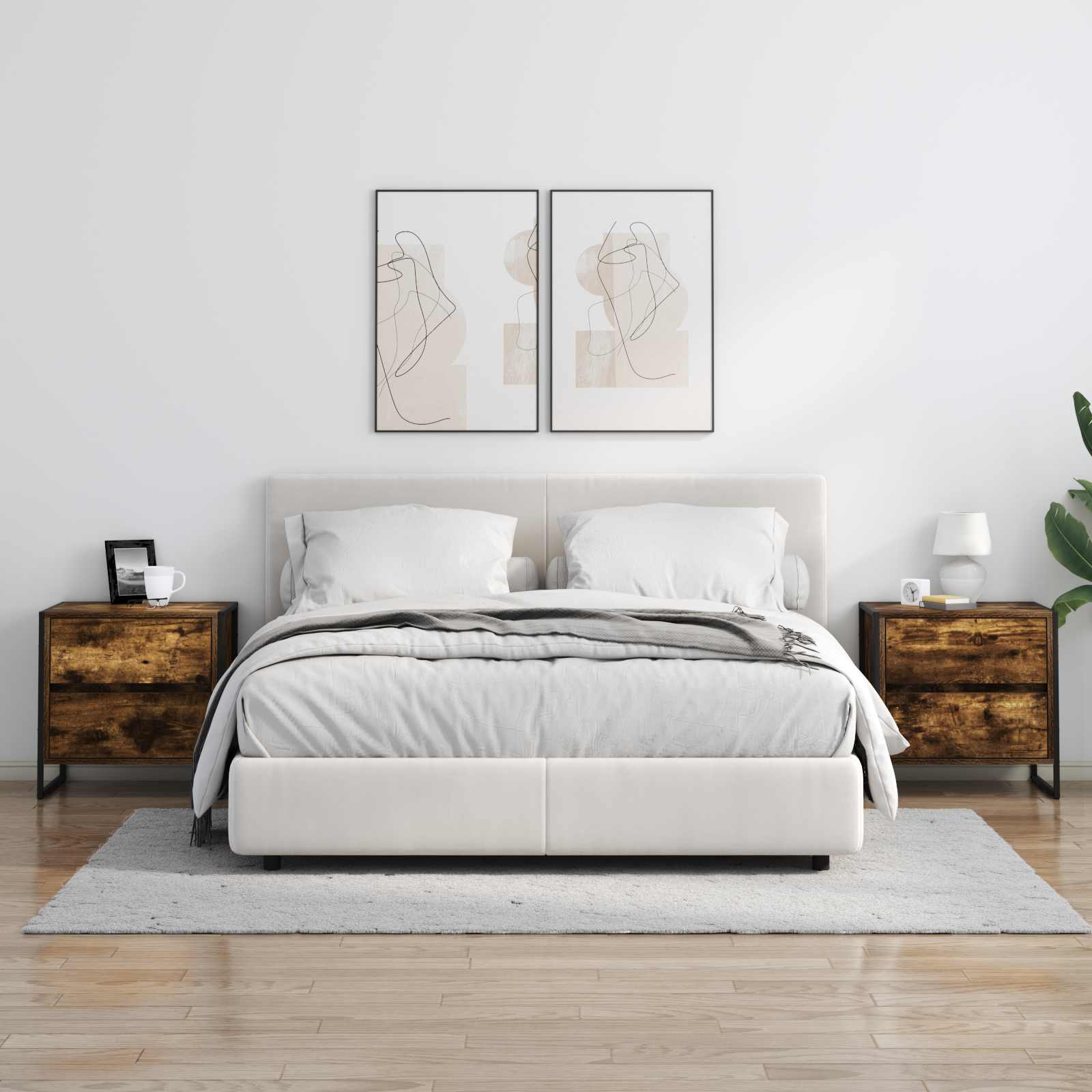 Nachtkastje 2 pcs Rook Eik 50 x 39,5 x 50 cm Bewerkt hout is nu te koop bij PeponiXL, paradijselijk wonen!