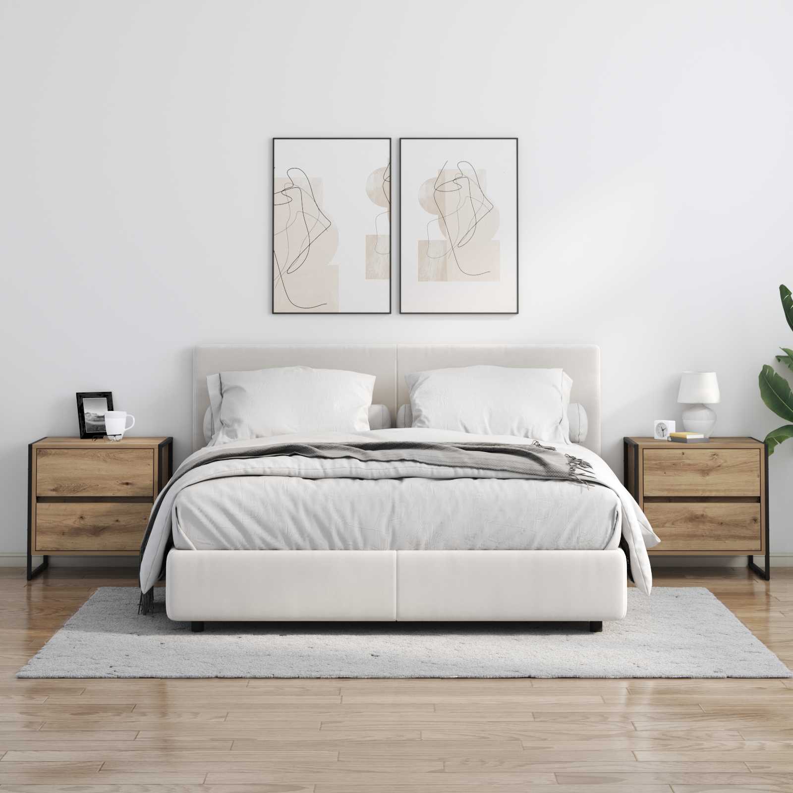 Nachtkastje met lade 2 pcs Ambachtelijk eiken 50 x 39,5 x 50 cm is nu te koop bij PeponiXL, paradijselijk wonen!