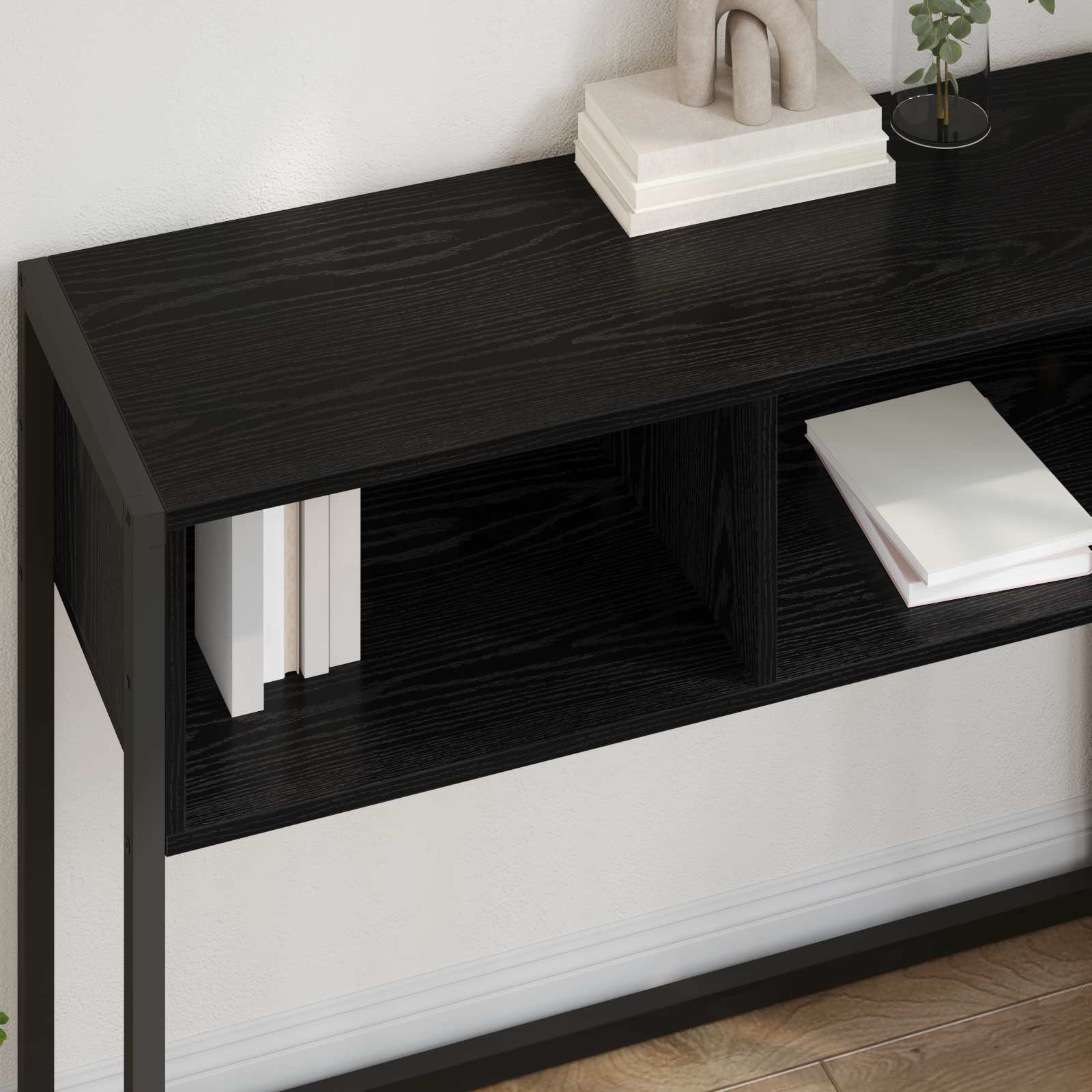 Bijzettafel Zwart Eiken 100 x 36 x 75 cm Bewerkt hout is nu te koop bij PeponiXL, paradijselijk wonen!