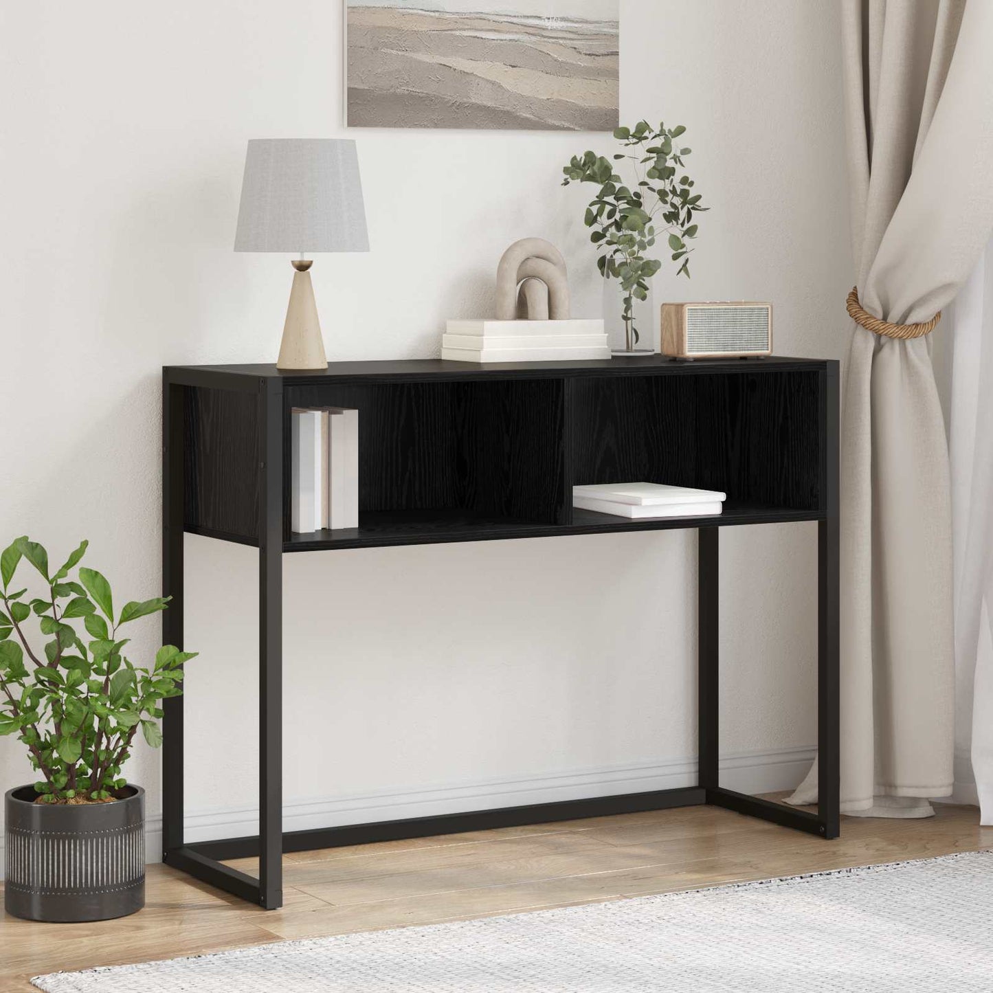 Bijzettafel Zwart Eiken 100 x 36 x 75 cm Bewerkt hout is nu te koop bij PeponiXL, paradijselijk wonen!