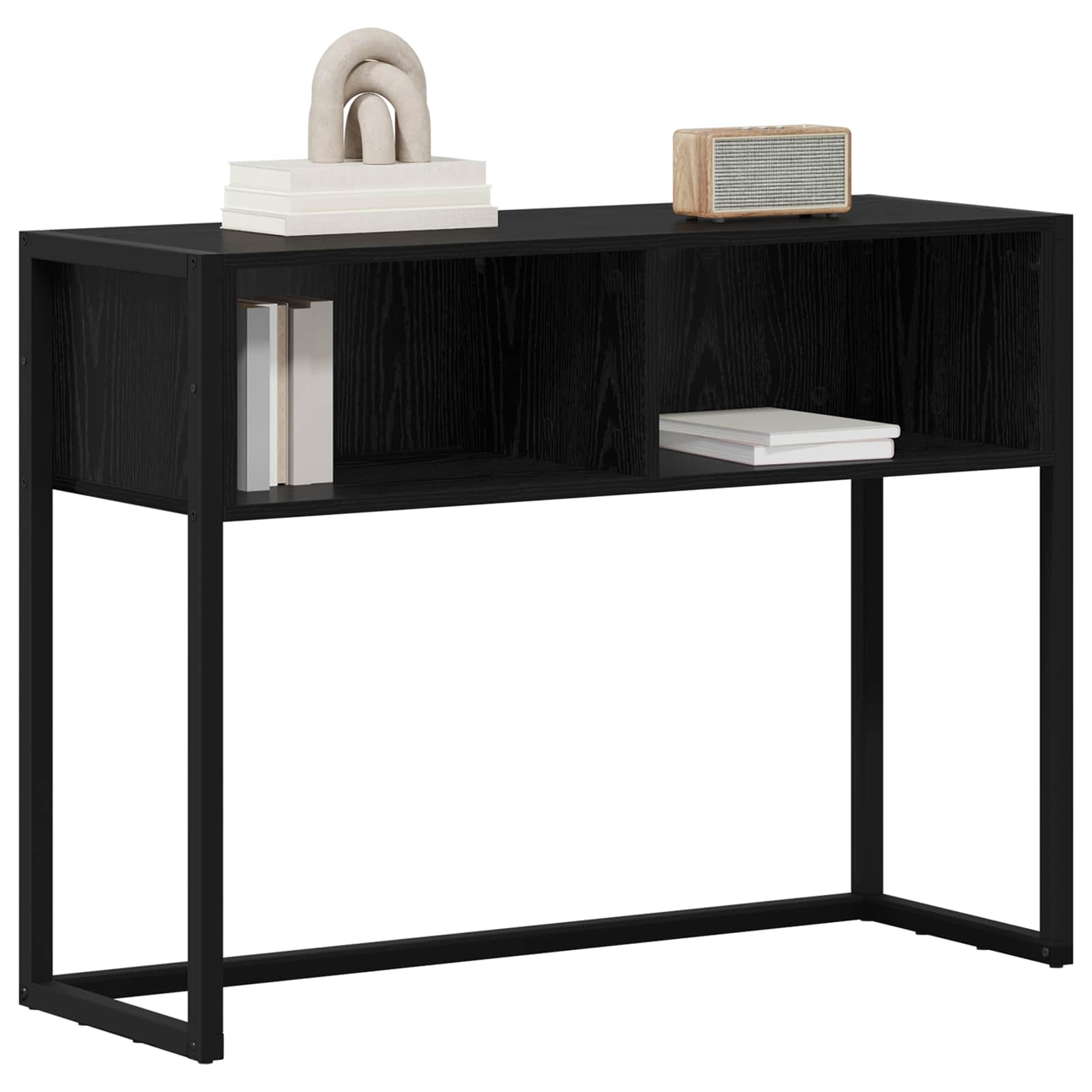 Bijzettafel Zwart Eiken 100 x 36 x 75 cm Bewerkt hout is nu te koop bij PeponiXL, paradijselijk wonen!