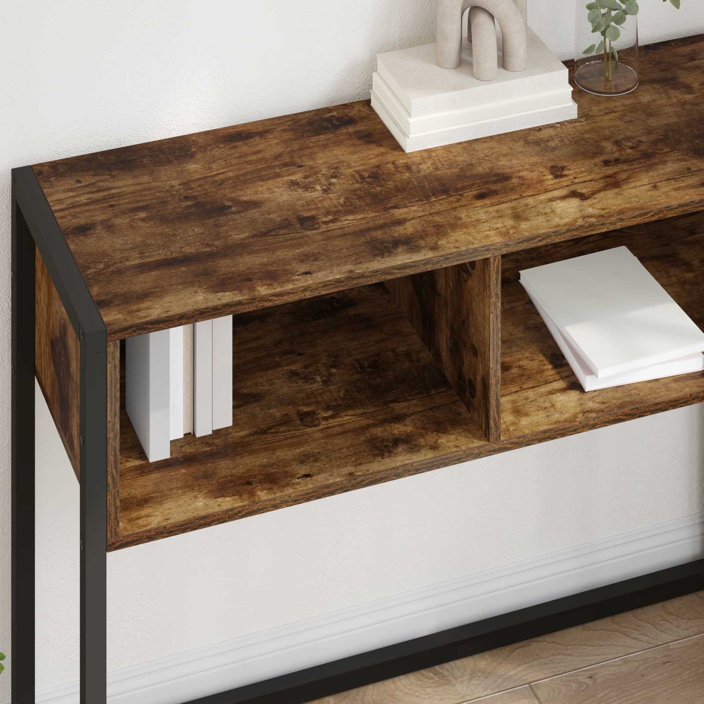 Bijzettafel met opslag Rook Eik 100 x 36 x 75 cm Bewerkt hout is nu te koop bij PeponiXL, paradijselijk wonen!