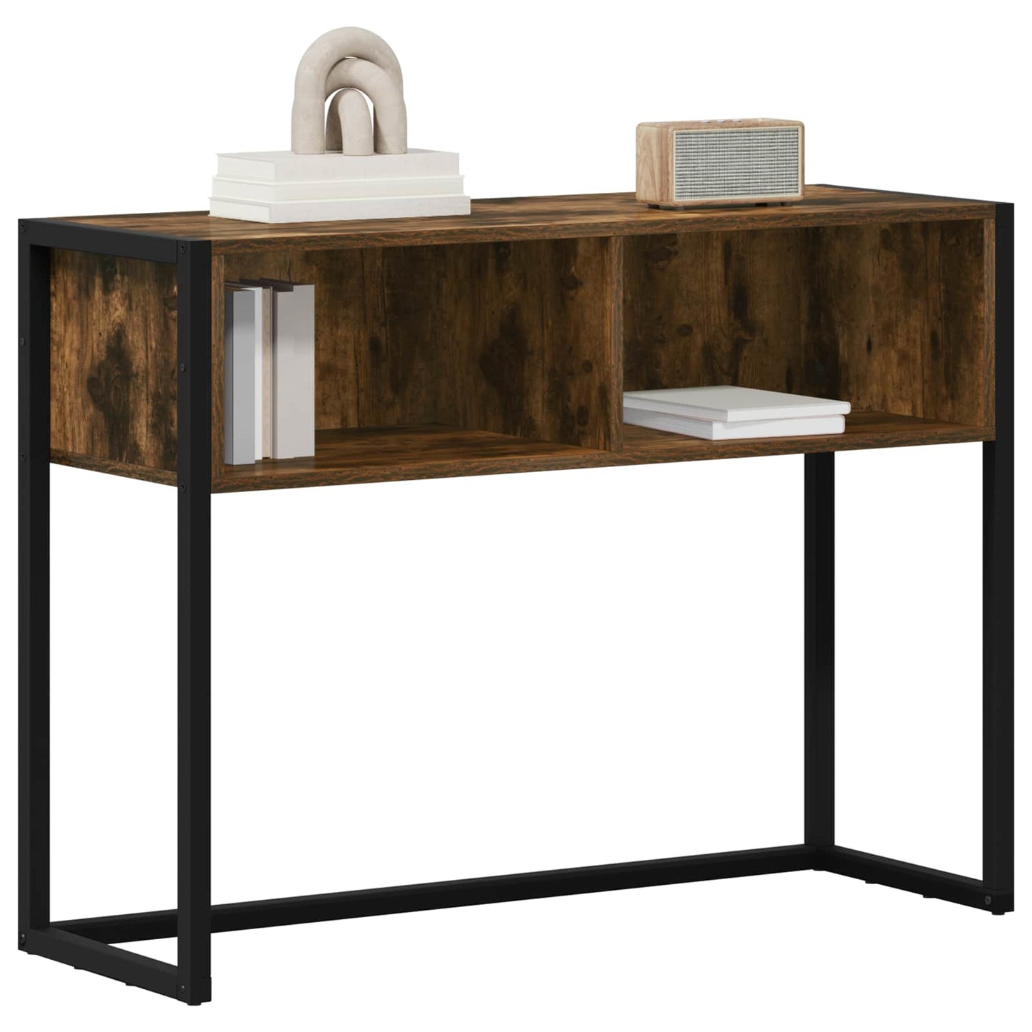 Bijzettafel met opslag Rook Eik 100 x 36 x 75 cm Bewerkt hout is nu te koop bij PeponiXL, paradijselijk wonen!
