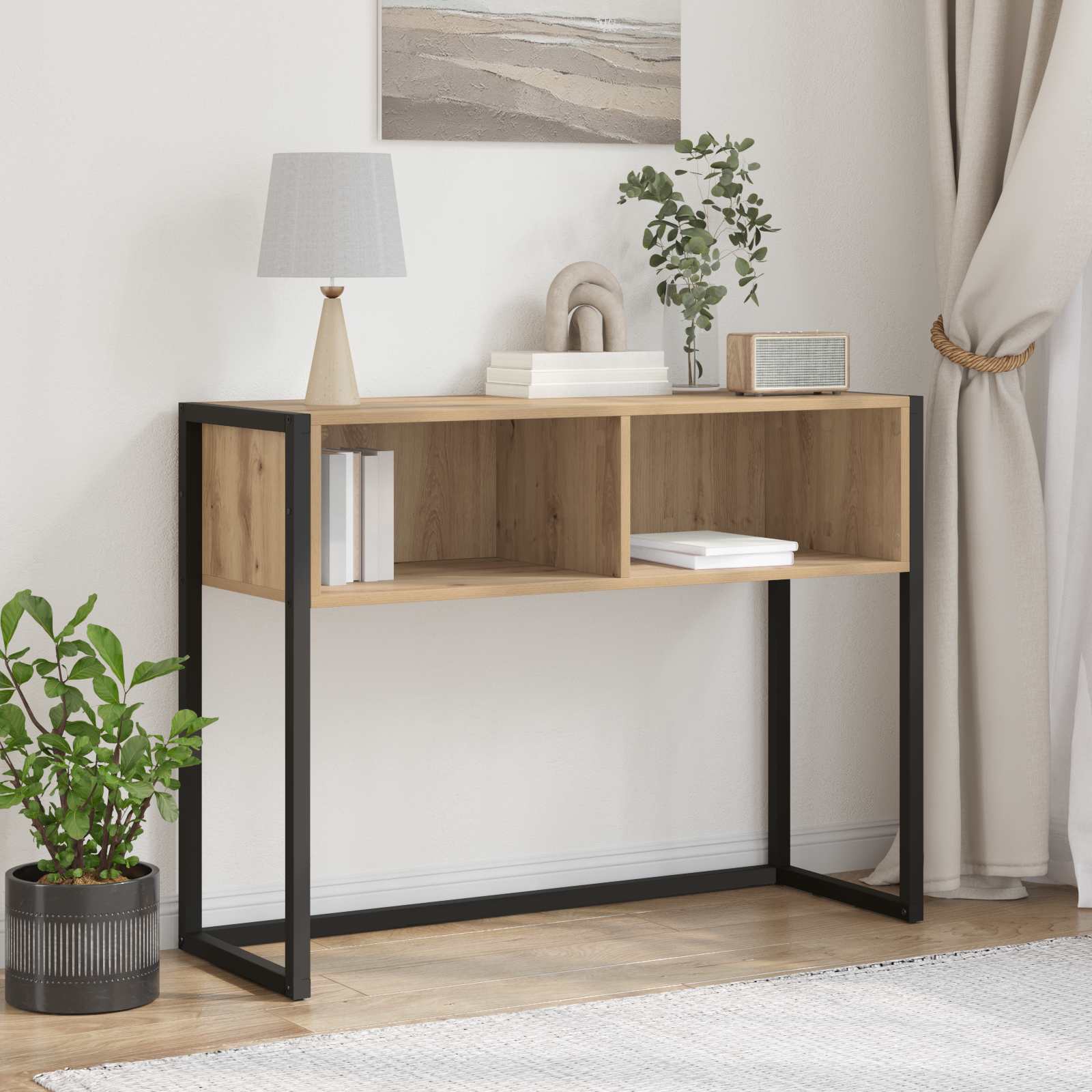 Bijzettafel Ambachtelijk eiken 100 x 36 x 75 cm Bewerkt hout is nu te koop bij PeponiXL, paradijselijk wonen!