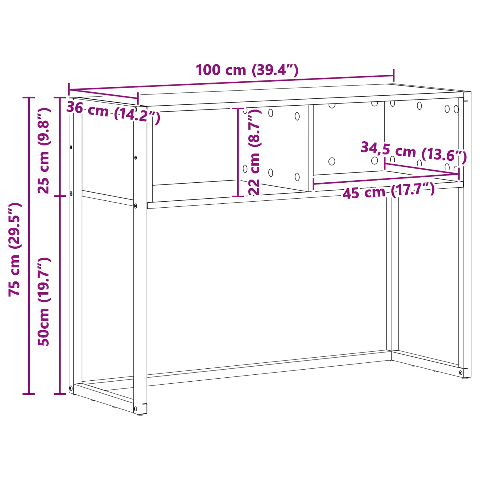 Bijzettafel Ambachtelijk eiken 100 x 36 x 75 cm Bewerkt hout is nu te koop bij PeponiXL, paradijselijk wonen!