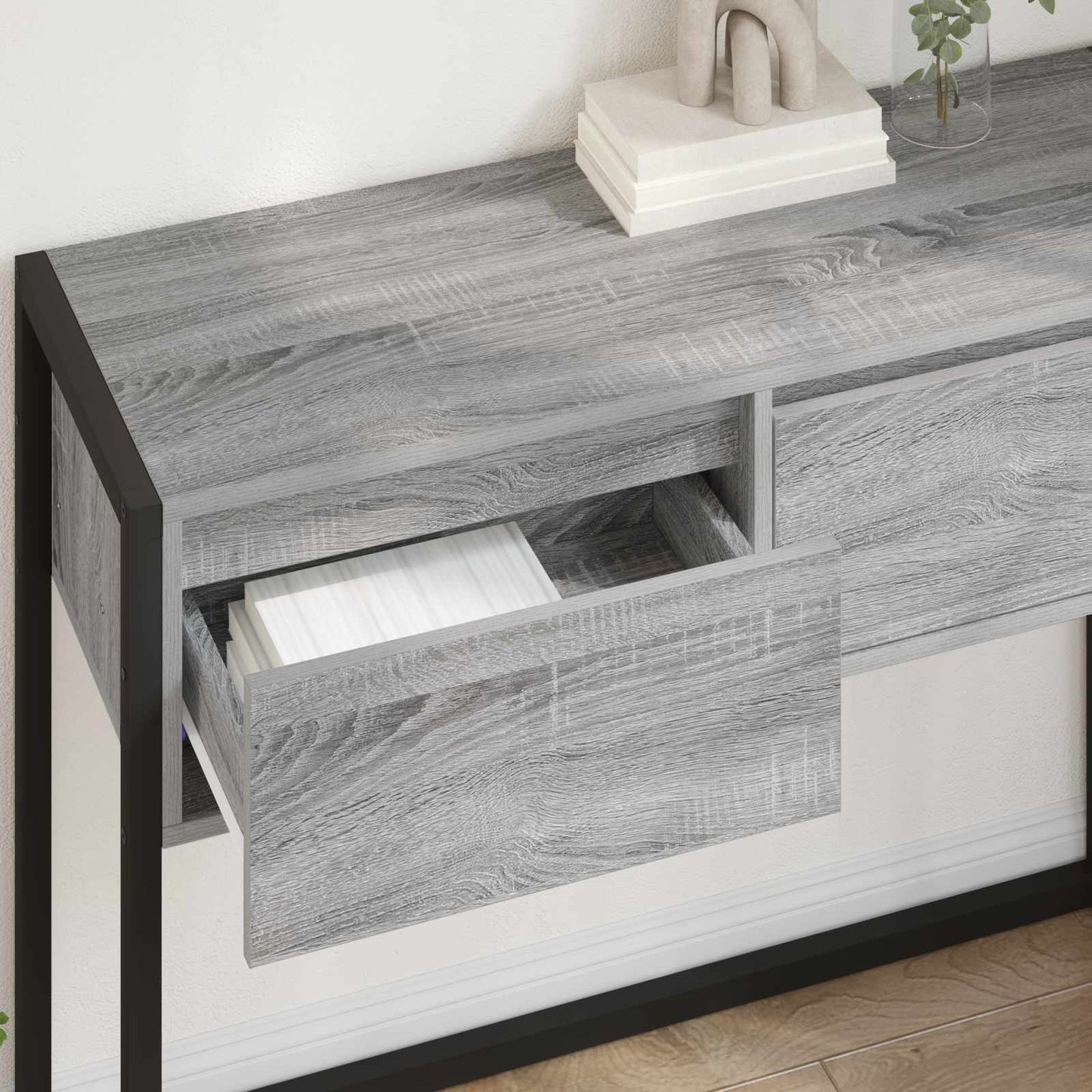 Bijzettafel met lade Grijs Sonoma 100 x 36 x 75 cm Bewerkt hout is nu te koop bij PeponiXL, paradijselijk wonen!