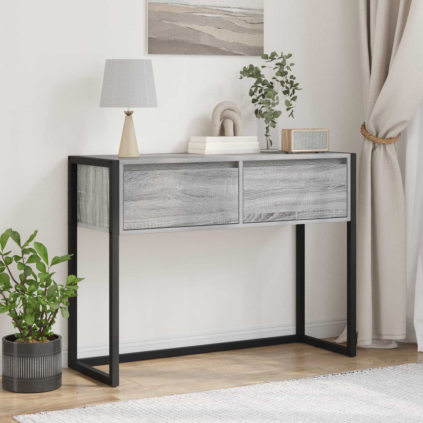 Bijzettafel met lade Grijs Sonoma 100 x 36 x 75 cm Bewerkt hout is nu te koop bij PeponiXL, paradijselijk wonen!