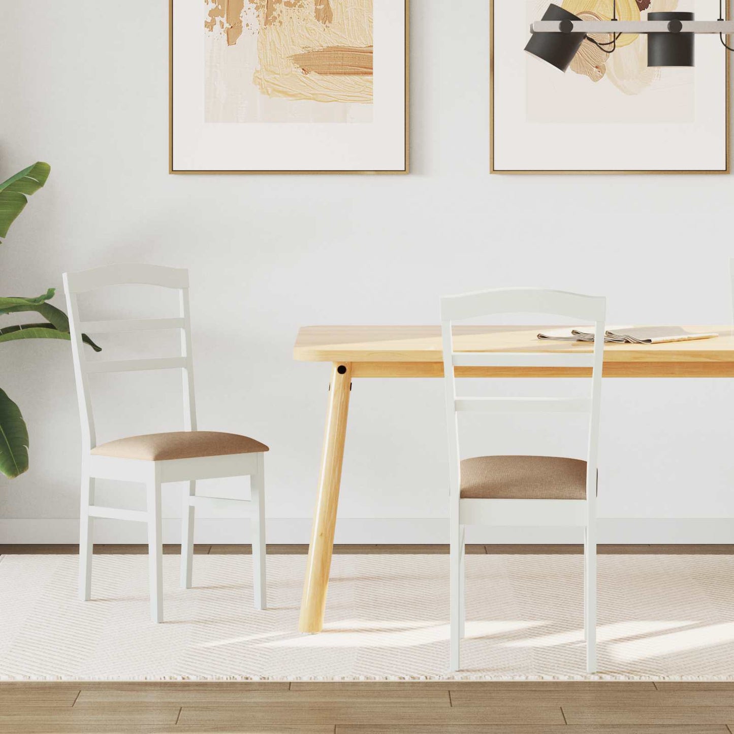 Eetkamerstoel 2 pcs Wit en Bruin Massief Rubberhout is nu te koop bij PeponiXL, paradijselijk wonen!