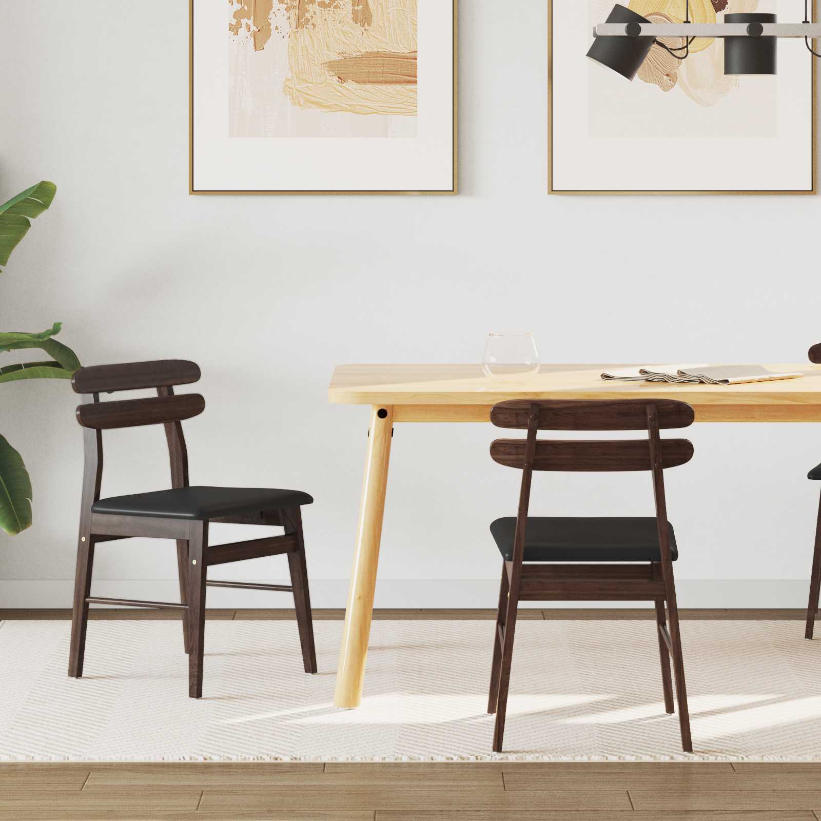 Eetkamerstoel 2 pcs Lichtbruin en Zwart Massief Rubberhout is nu te koop bij PeponiXL, paradijselijk wonen!