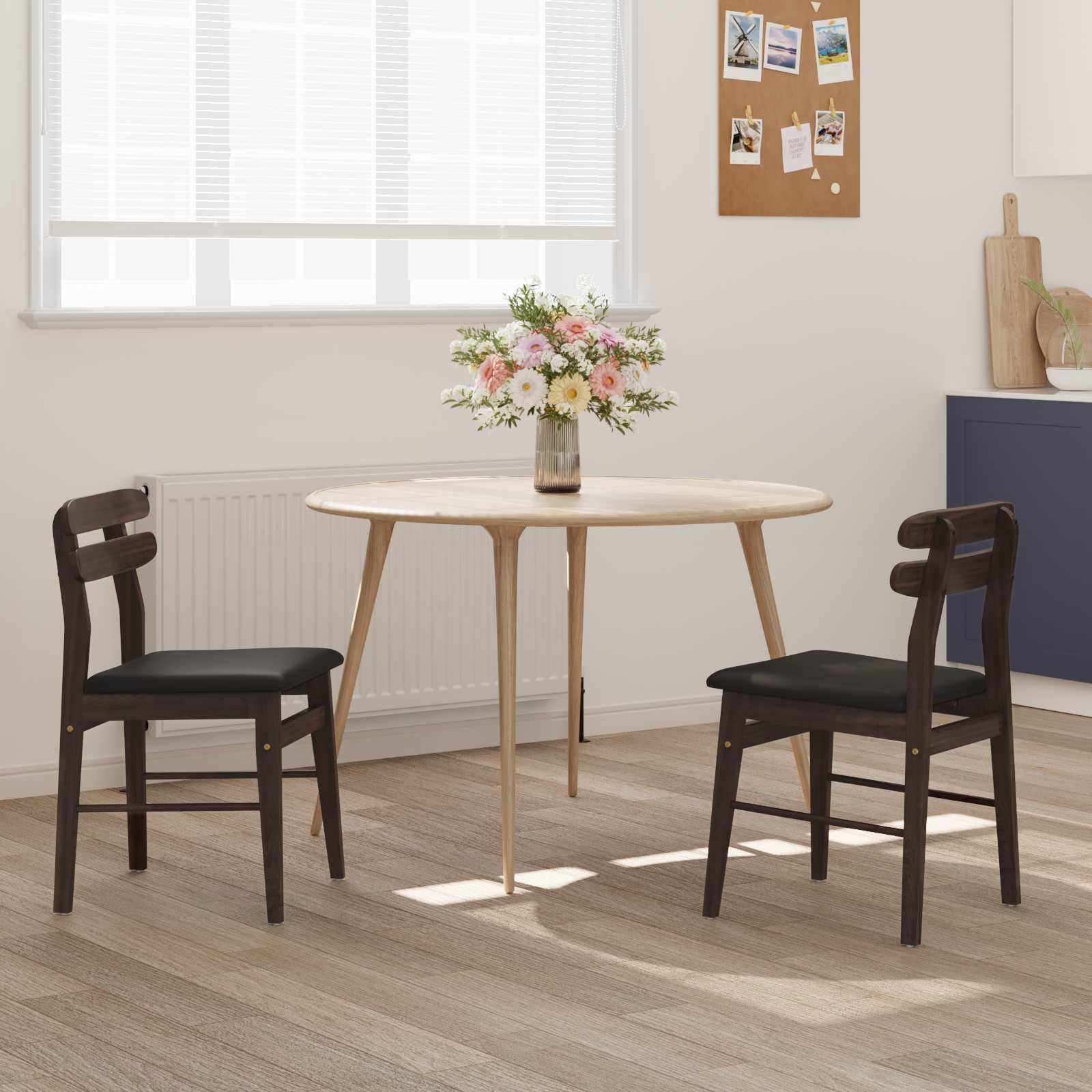 Eetkamerstoel 2 pcs Lichtbruin en Zwart Massief Rubberhout is nu te koop bij PeponiXL, paradijselijk wonen!
