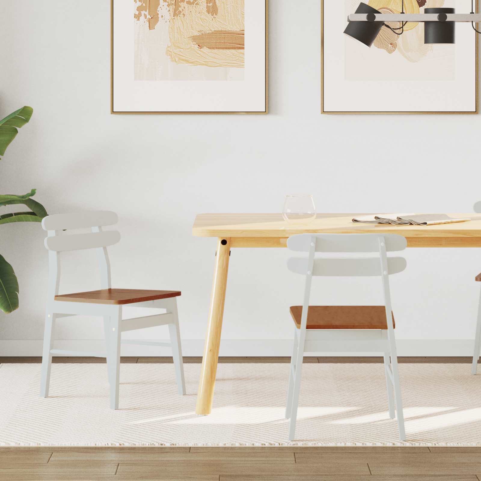 Eetkamerstoel 2 pcs Wit en Natuurlijk Massief Rubberhout is nu te koop bij PeponiXL, paradijselijk wonen!