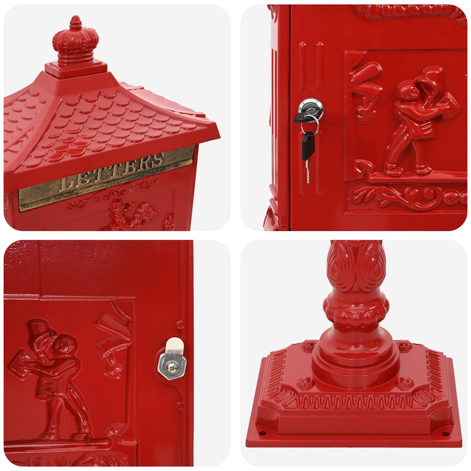 Staande brievenbus Rood 42,5 x 29,5 x 117 cm Gegoten aluminium is nu te koop bij PeponiXL, paradijselijk wonen!