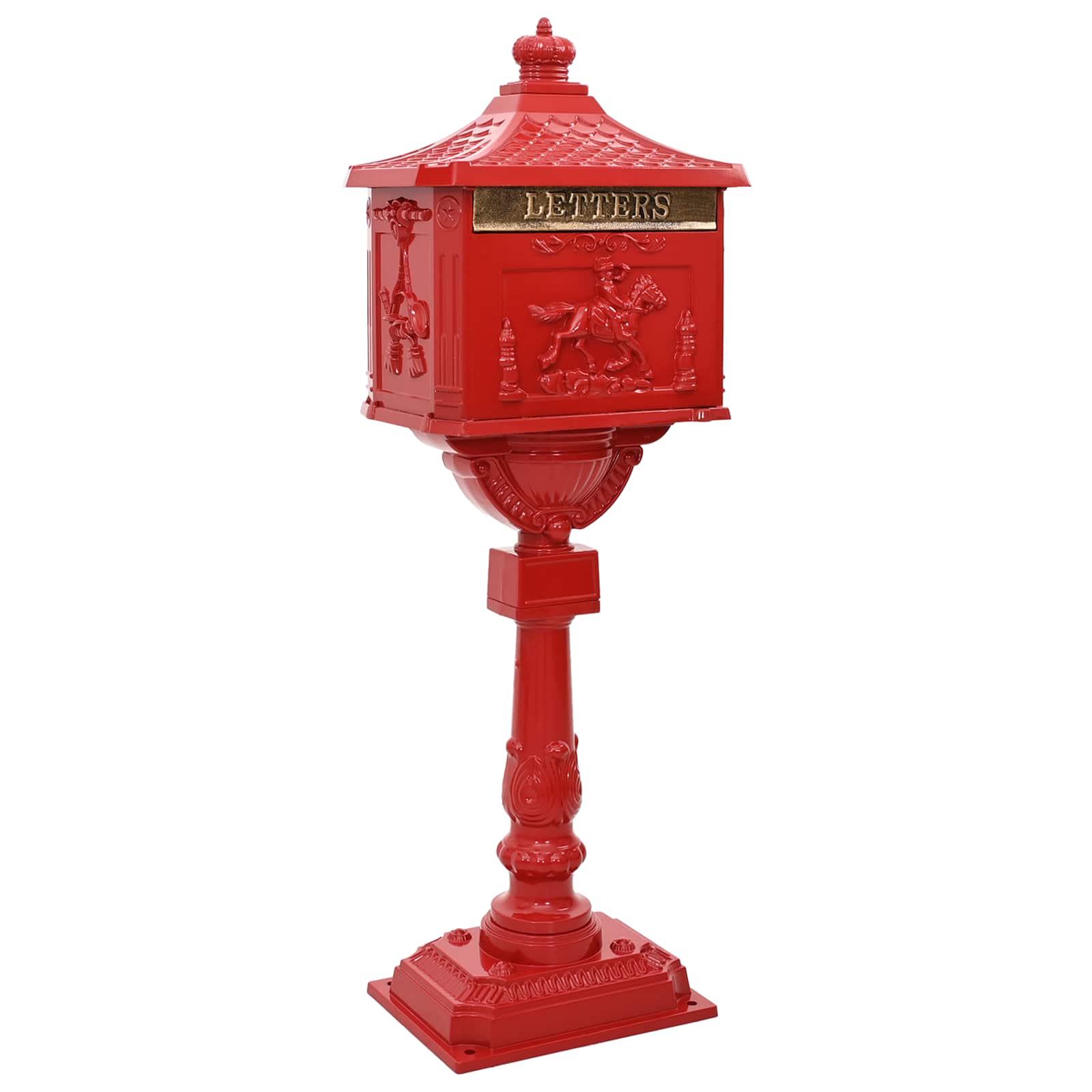 Staande brievenbus Rood 42,5 x 29,5 x 117 cm Gegoten aluminium is nu te koop bij PeponiXL, paradijselijk wonen!