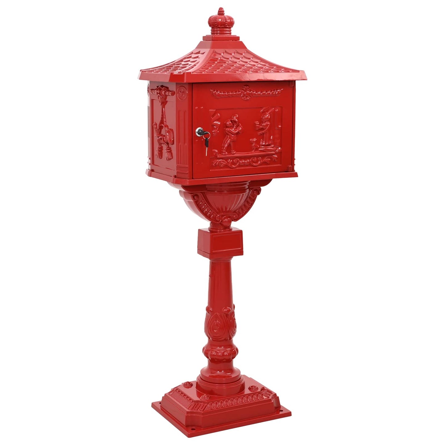Staande brievenbus Rood 42,5 x 29,5 x 117 cm Gegoten aluminium is nu te koop bij PeponiXL, paradijselijk wonen!