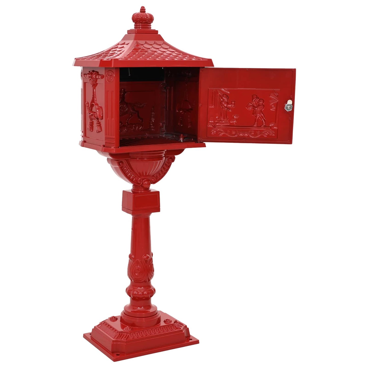 Staande brievenbus Rood 42,5 x 29,5 x 117 cm Gegoten aluminium is nu te koop bij PeponiXL, paradijselijk wonen!