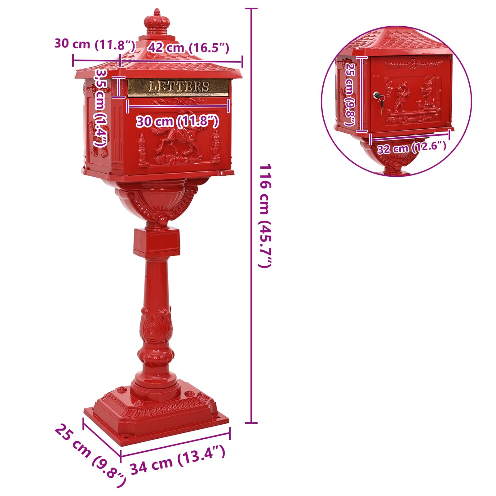 Staande brievenbus Rood 42,5 x 29,5 x 117 cm Gegoten aluminium is nu te koop bij PeponiXL, paradijselijk wonen!