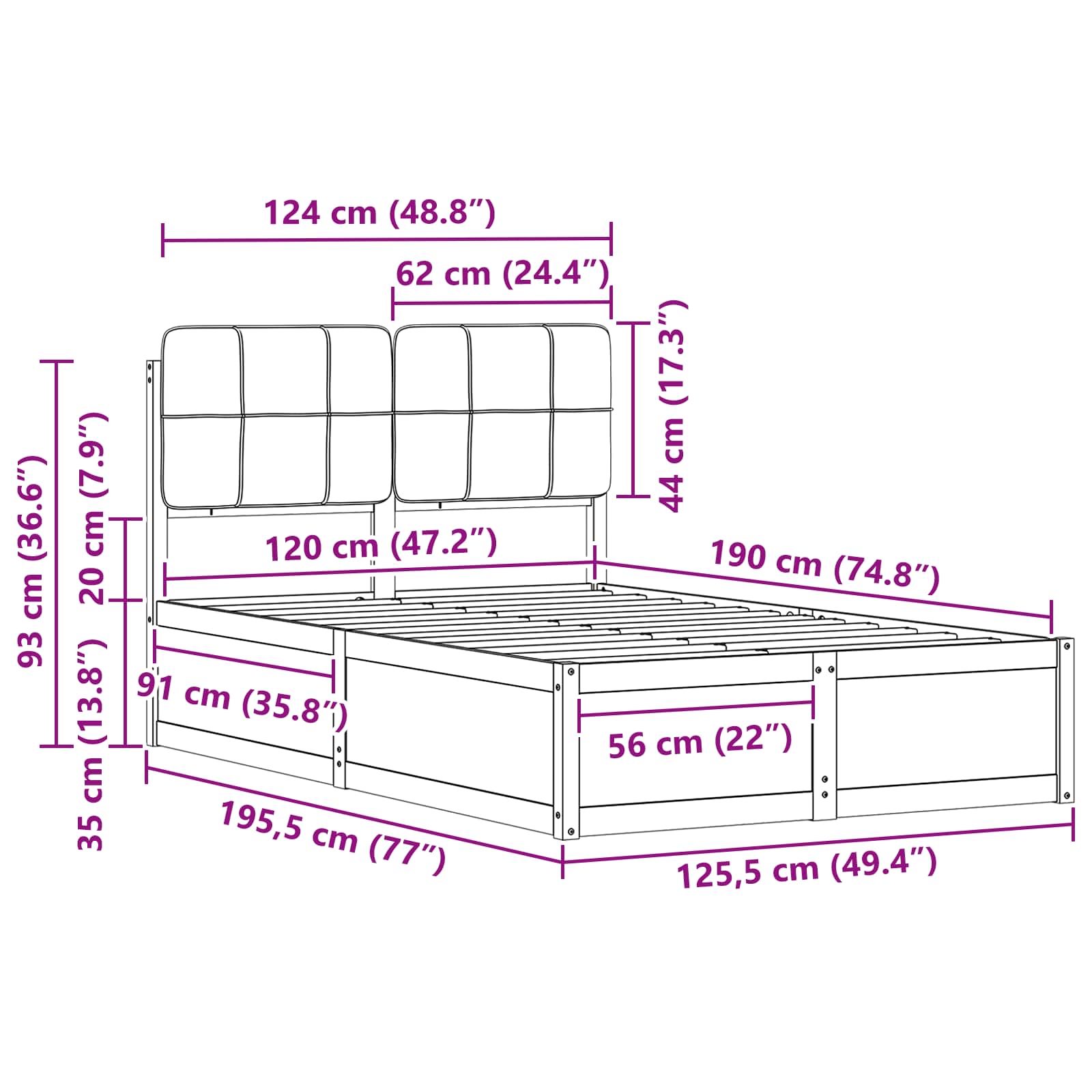 Bedframe met Gevoerd Hoofdgedeelte Lichtgrijs 120 x 190 cm is nu te koop bij PeponiXL, paradijselijk wonen!