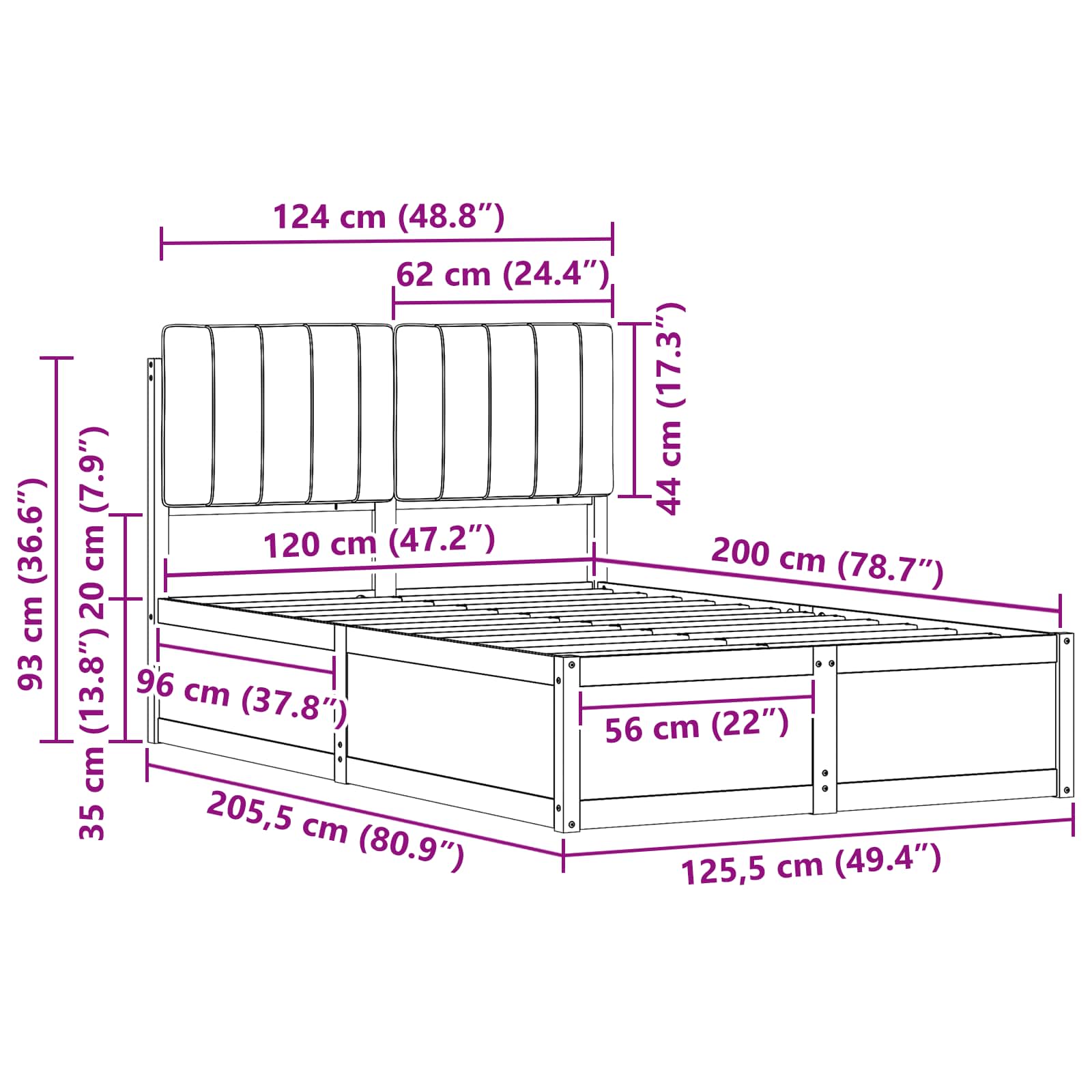 Bedframe met Gevoerd Hoofdgedeelte Donkergrijs 120 x 200 cm is nu te koop bij PeponiXL, paradijselijk wonen!