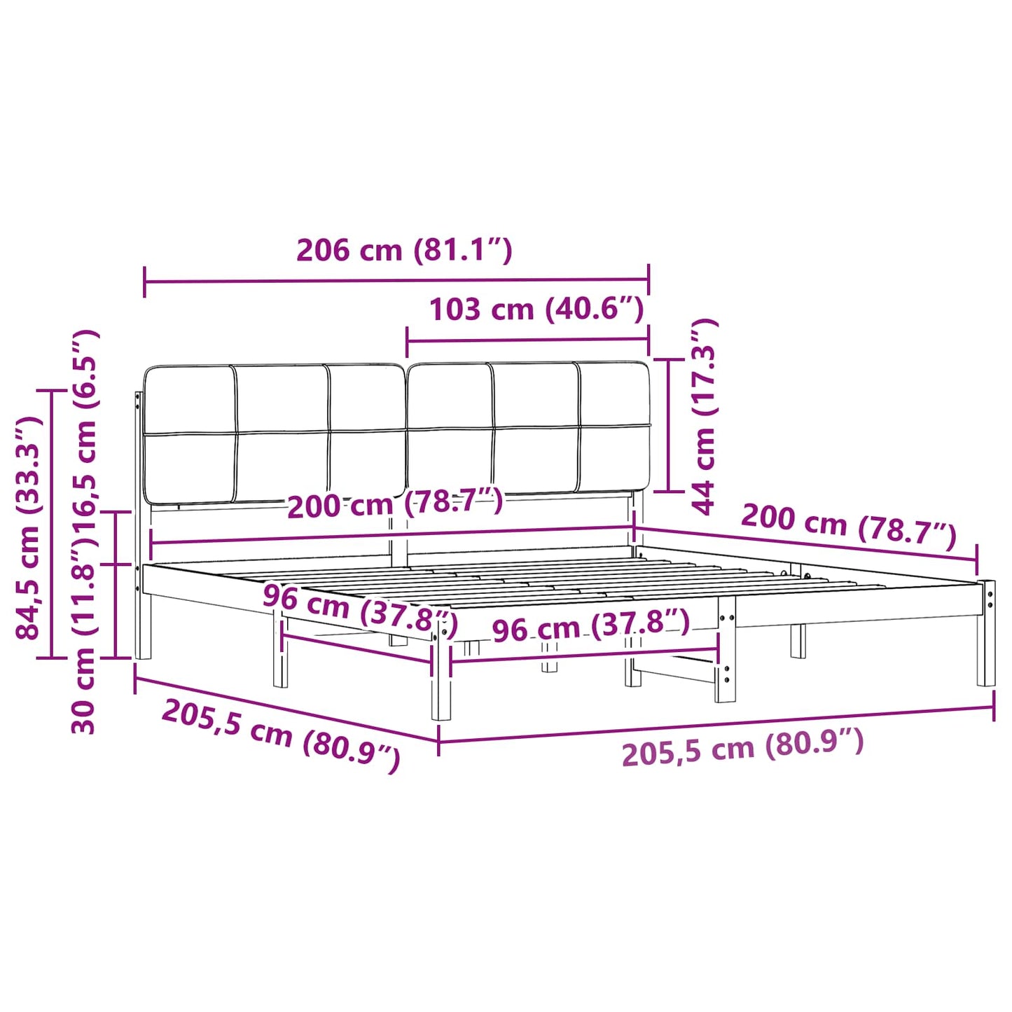 Bedframe met Gevoerd Hoofdgedeelte Zwart 200 x 200 cm is nu te koop bij PeponiXL, paradijselijk wonen!