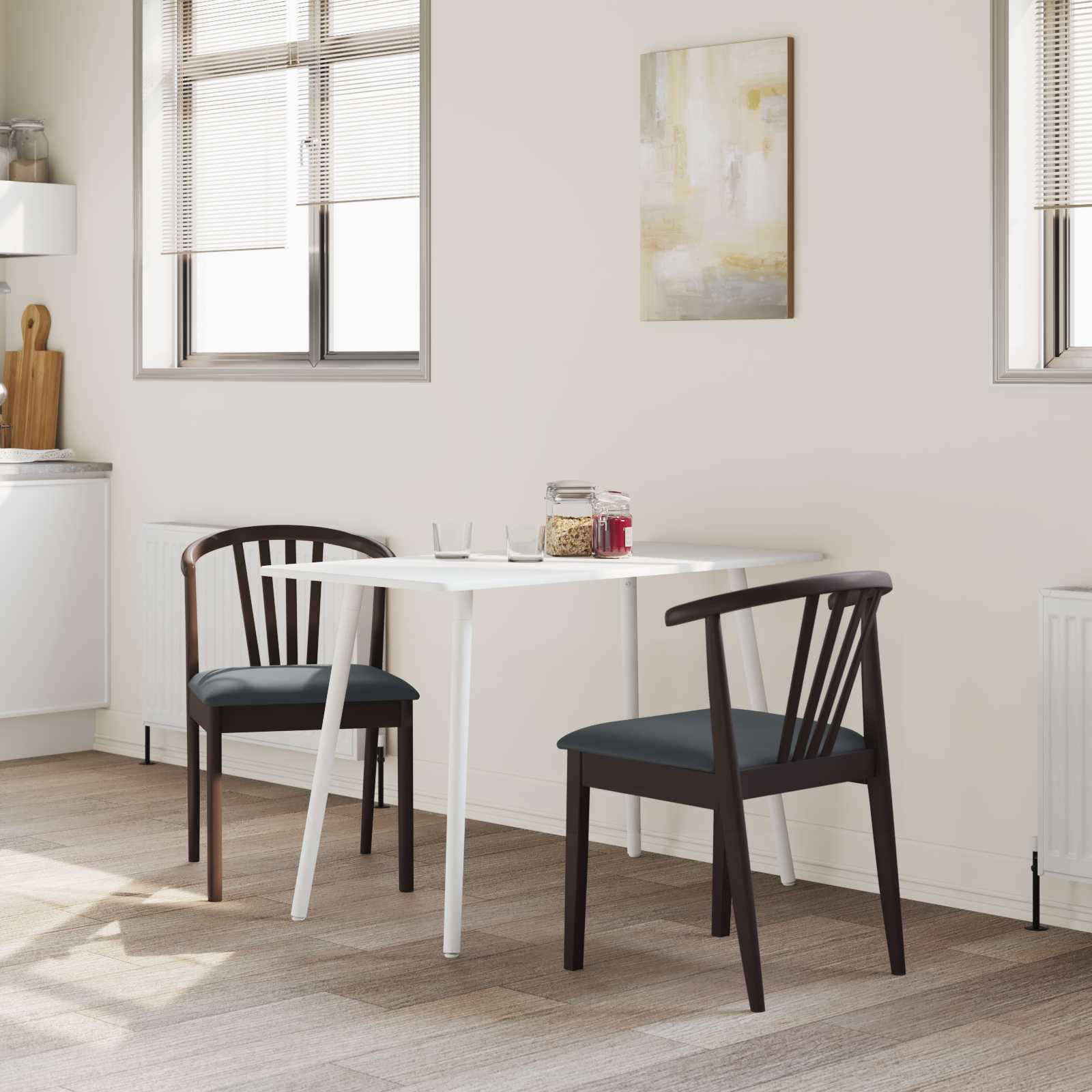 Eetkamerstoel 2 pcs Lichtbruin en Zwart Massief Rubberhout is nu te koop bij PeponiXL, paradijselijk wonen!