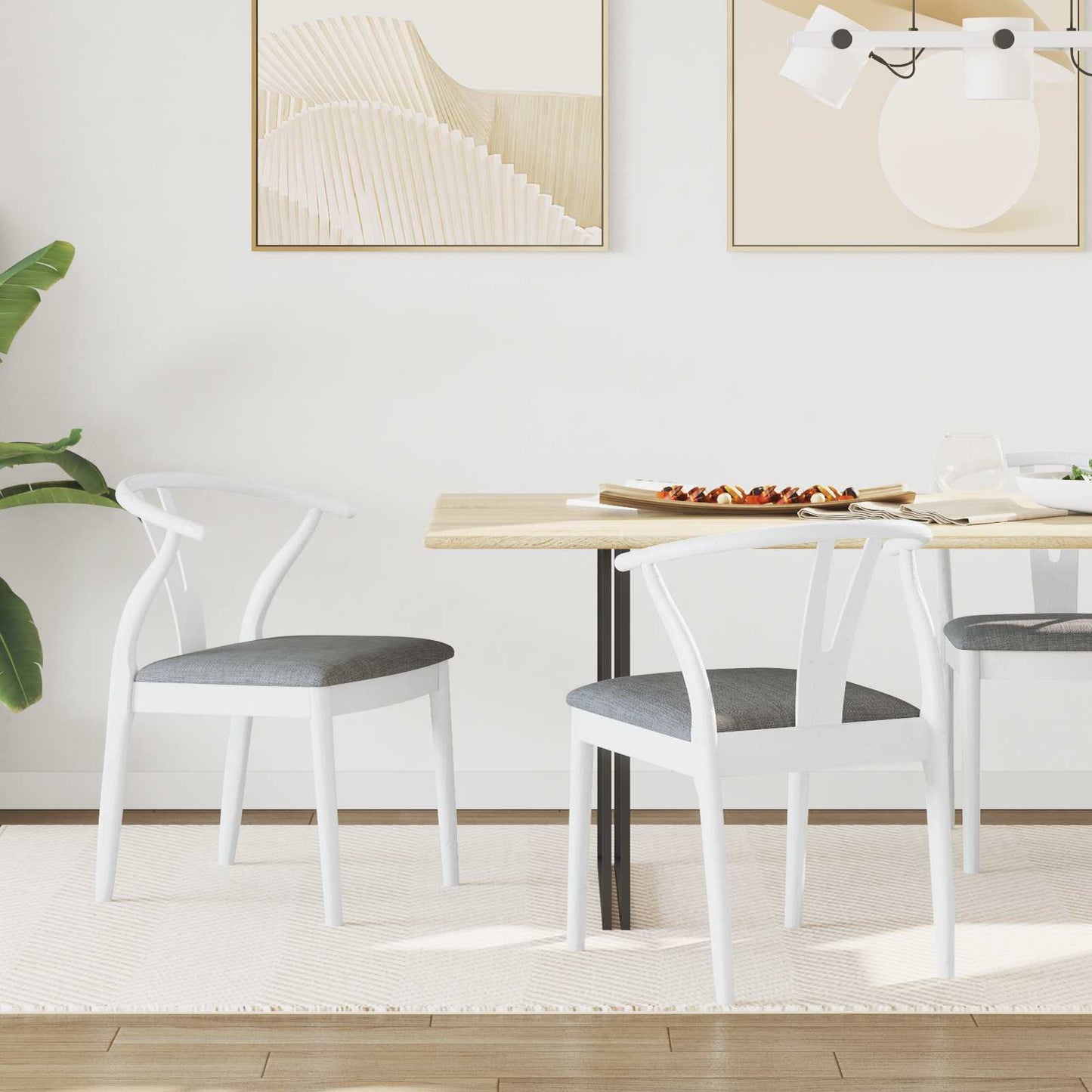 Eetkamerstoel 2 pcs Wit en Grijs Massief Rubberhout is nu te koop bij PeponiXL, paradijselijk wonen!