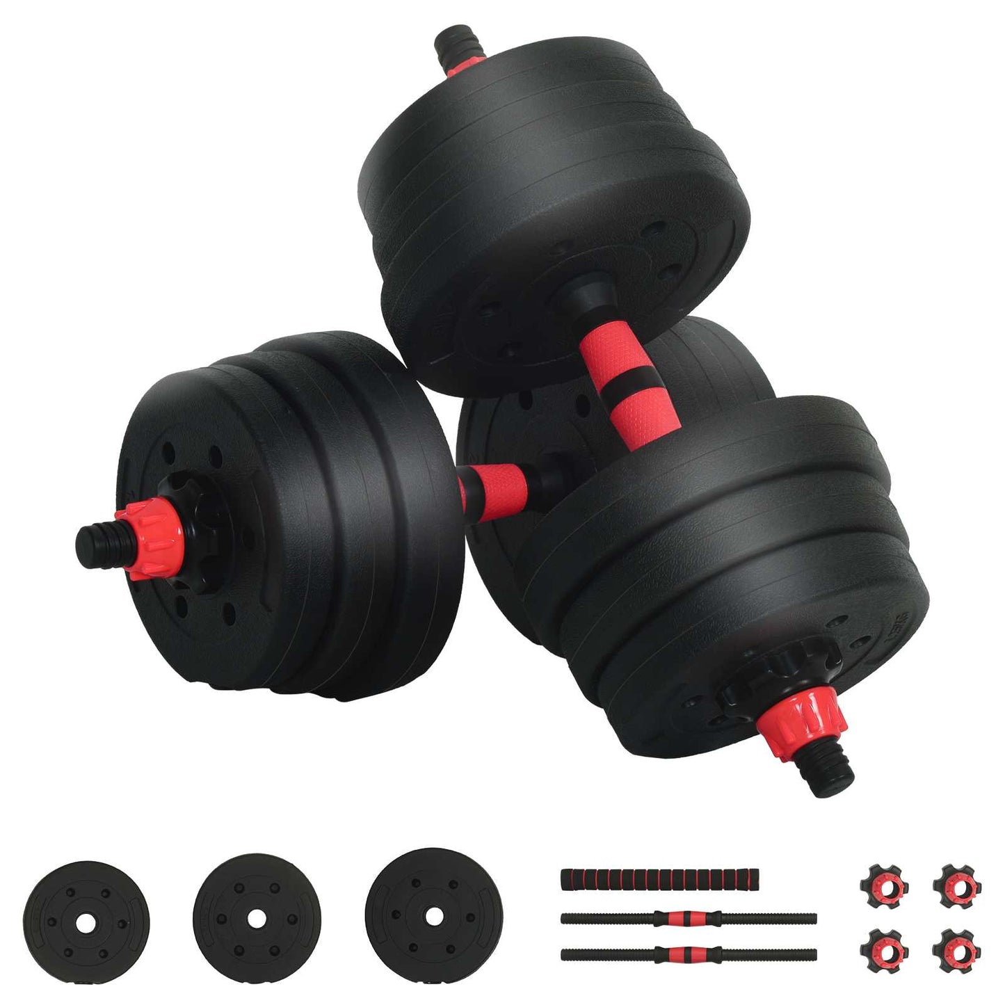 2-in-1 Halter-Barbell Set 20 kg Zwart en Rood is nu te koop bij PeponiXL, paradijselijk wonen!