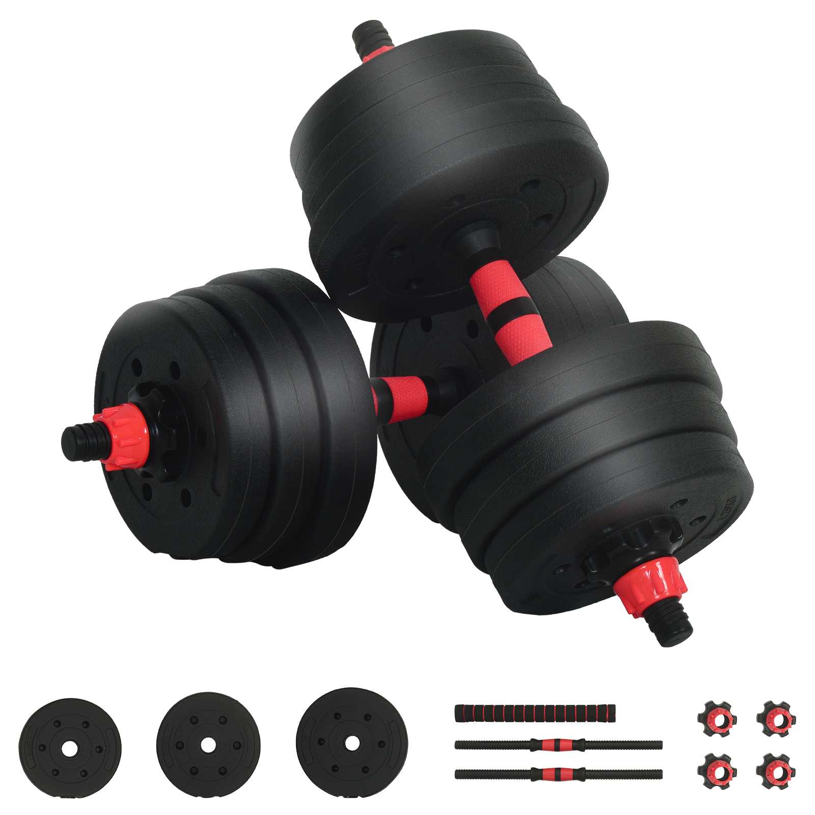 2-in-1 Halter-Barbell Set 20 kg Zwart en Rood is nu te koop bij PeponiXL, paradijselijk wonen!