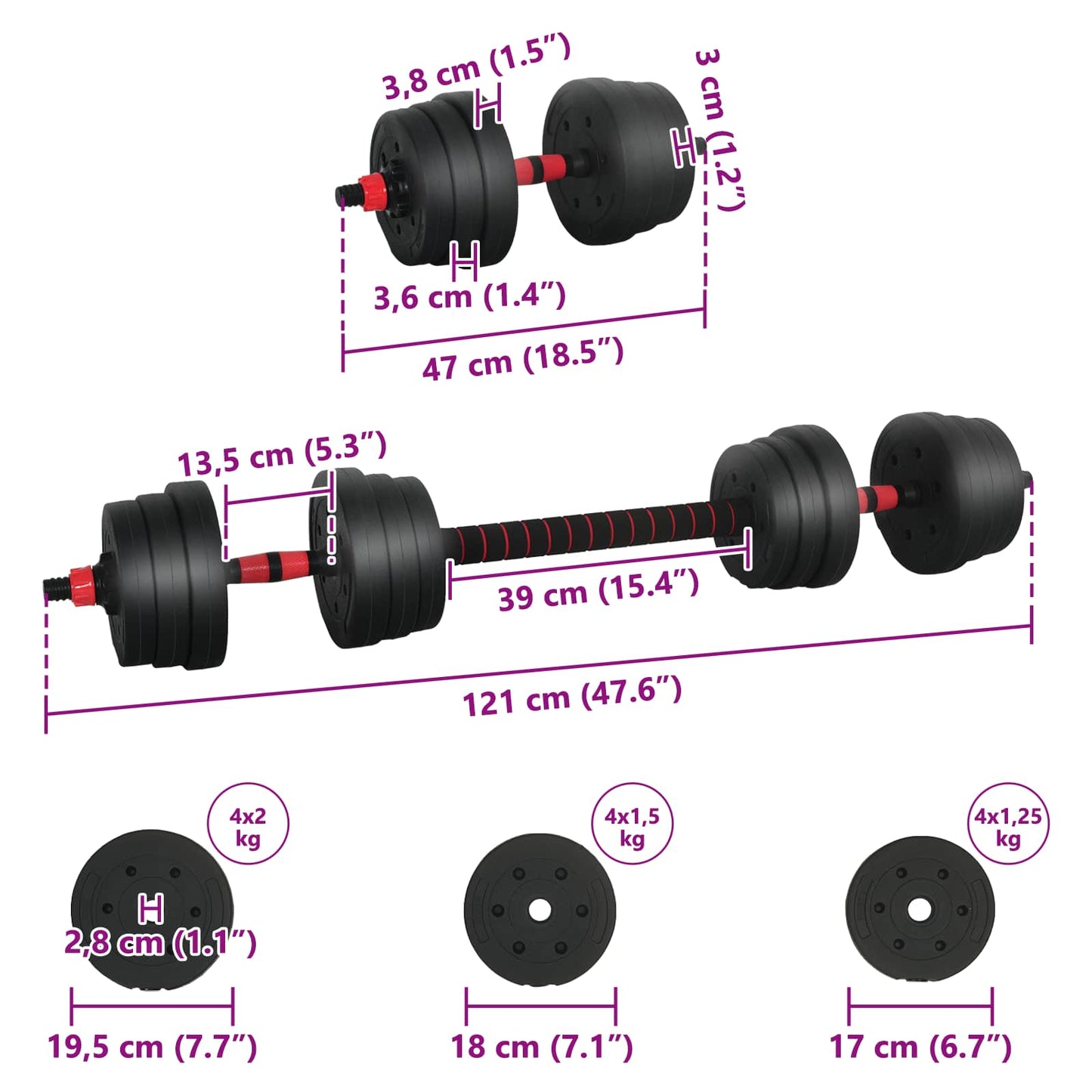 2-in-1 Halter-Barbell Set 20 kg Zwart en Rood is nu te koop bij PeponiXL, paradijselijk wonen!
