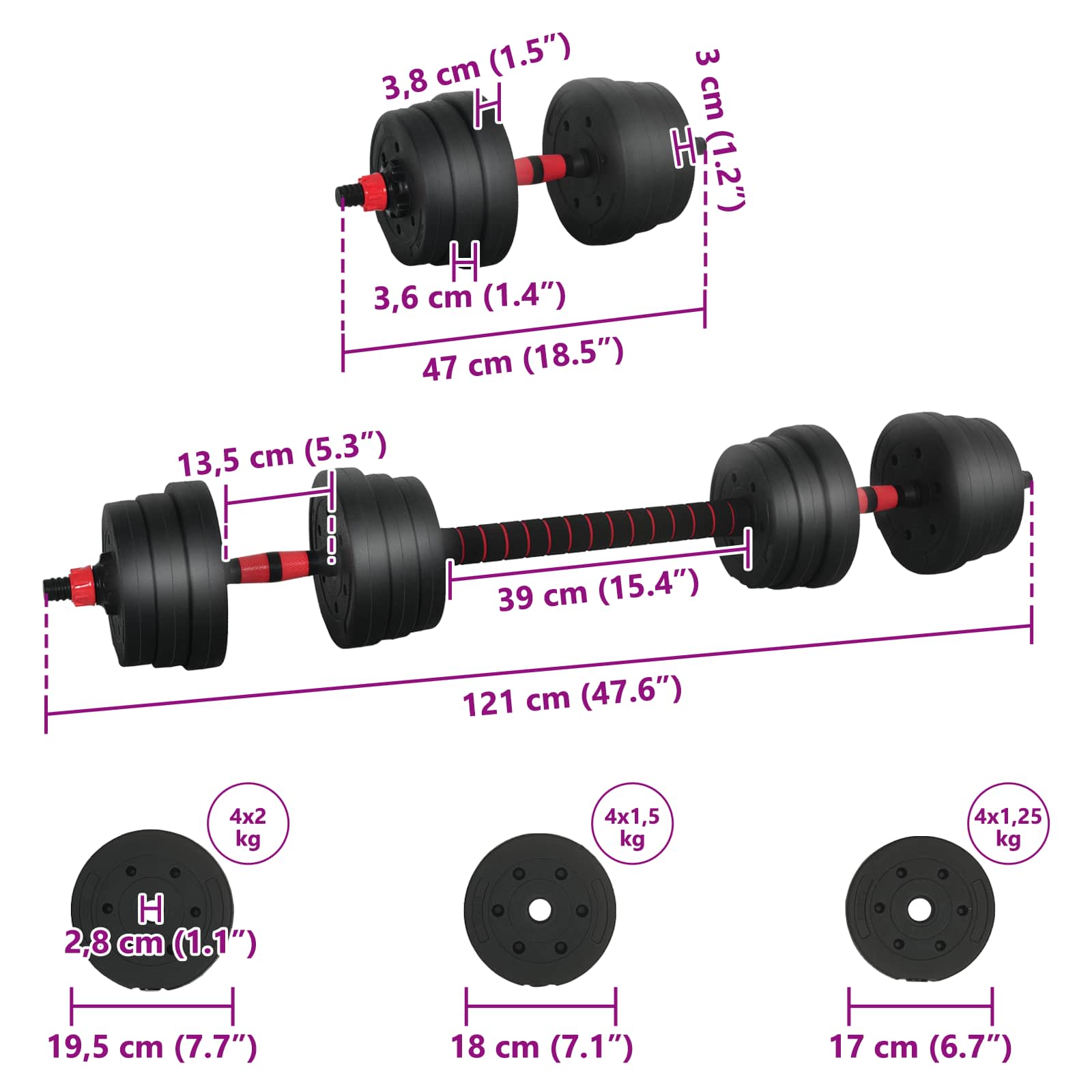 2-in-1 Halter-Barbell Set 20 kg Zwart en Rood is nu te koop bij PeponiXL, paradijselijk wonen!