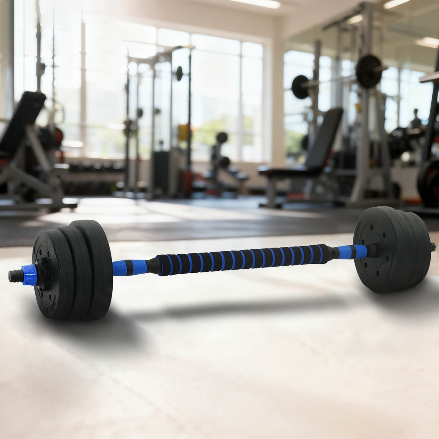 2-in-1 Halter-Barbell Set 20 kg Zwart en Blauw is nu te koop bij PeponiXL, paradijselijk wonen!