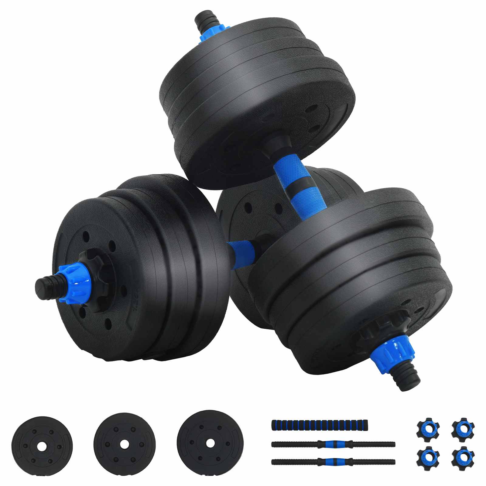 2-in-1 Halter-Barbell Set 20 kg Zwart en Blauw is nu te koop bij PeponiXL, paradijselijk wonen!