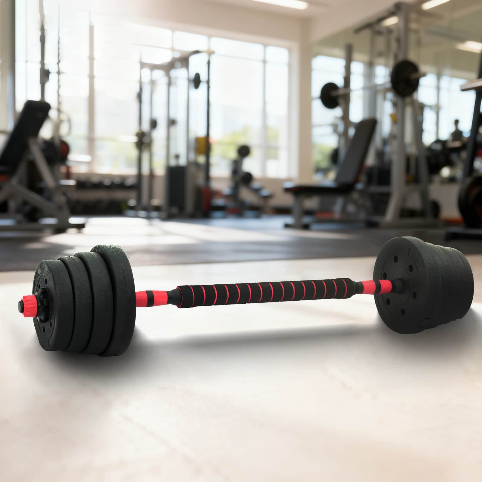 2-in-1 Halter-Barbell Set 30 kg Zwart en Rood is nu te koop bij PeponiXL, paradijselijk wonen!