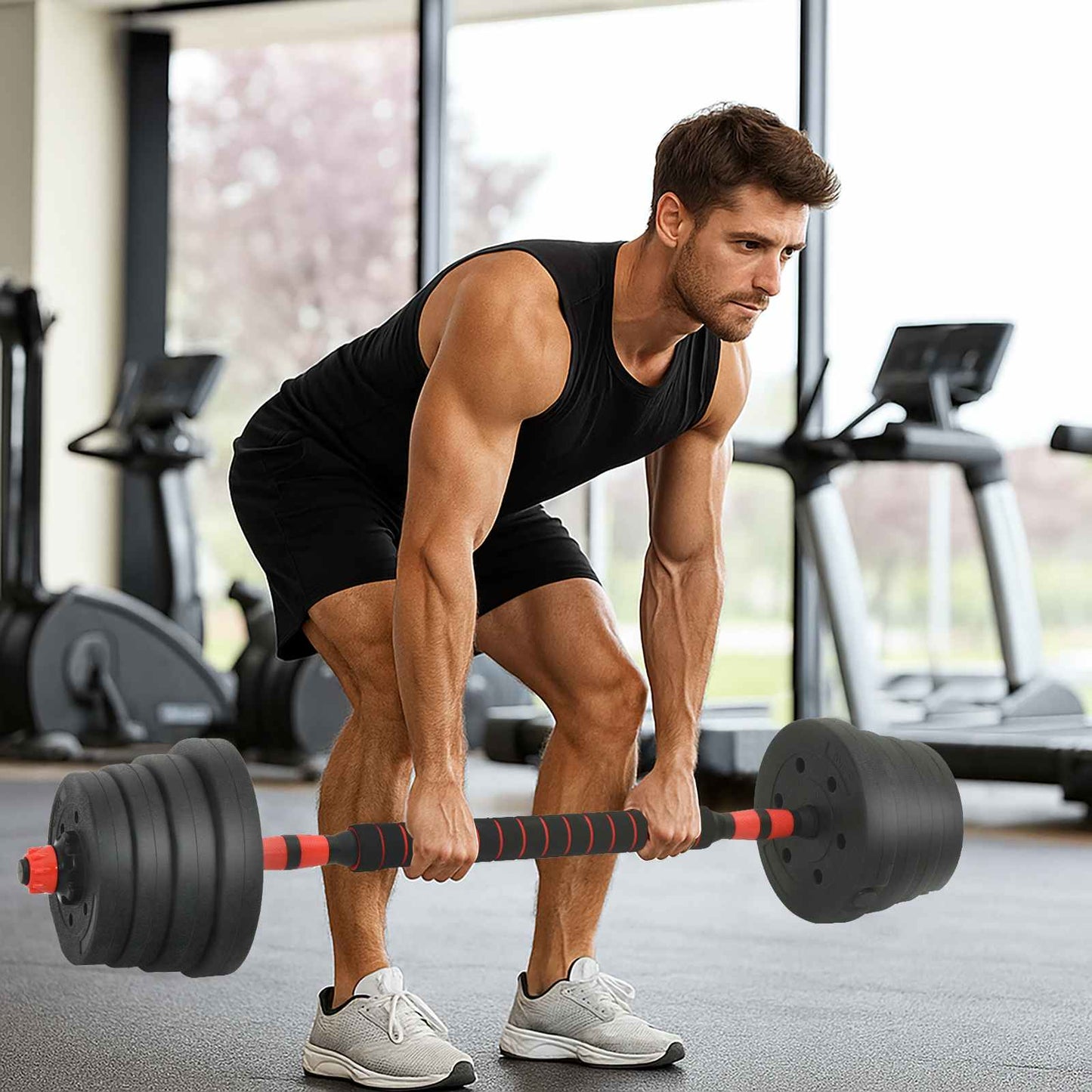2-in-1 Halter-Barbell Set 30 kg Zwart en Rood is nu te koop bij PeponiXL, paradijselijk wonen!