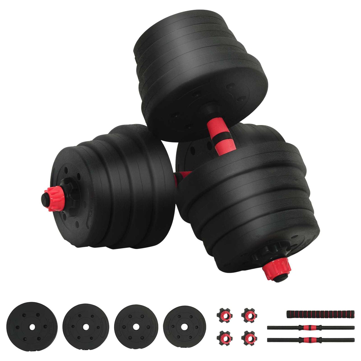 2-in-1 Halter-Barbell Set 30 kg Zwart en Rood is nu te koop bij PeponiXL, paradijselijk wonen!