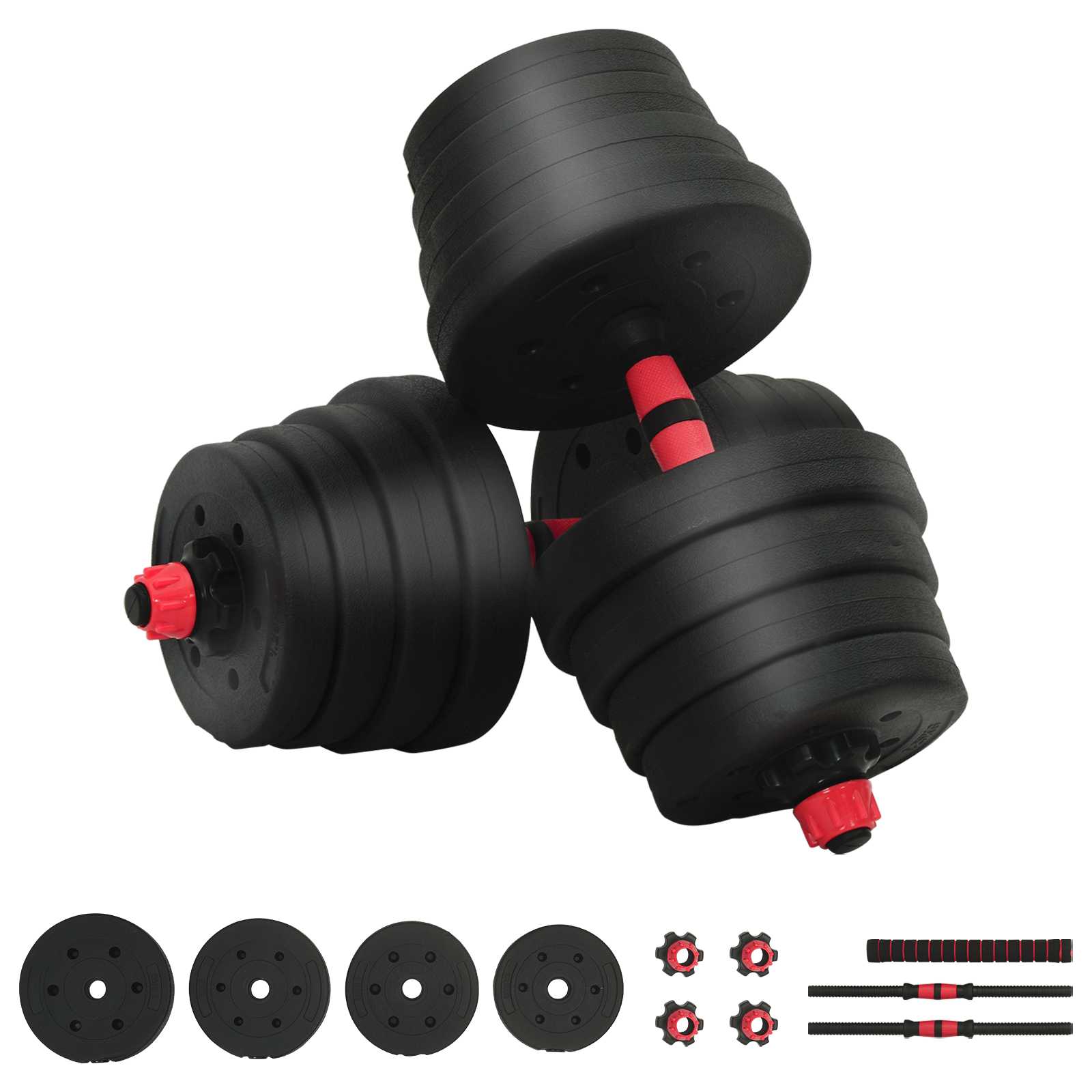 2-in-1 Halter-Barbell Set 30 kg Zwart en Rood is nu te koop bij PeponiXL, paradijselijk wonen!