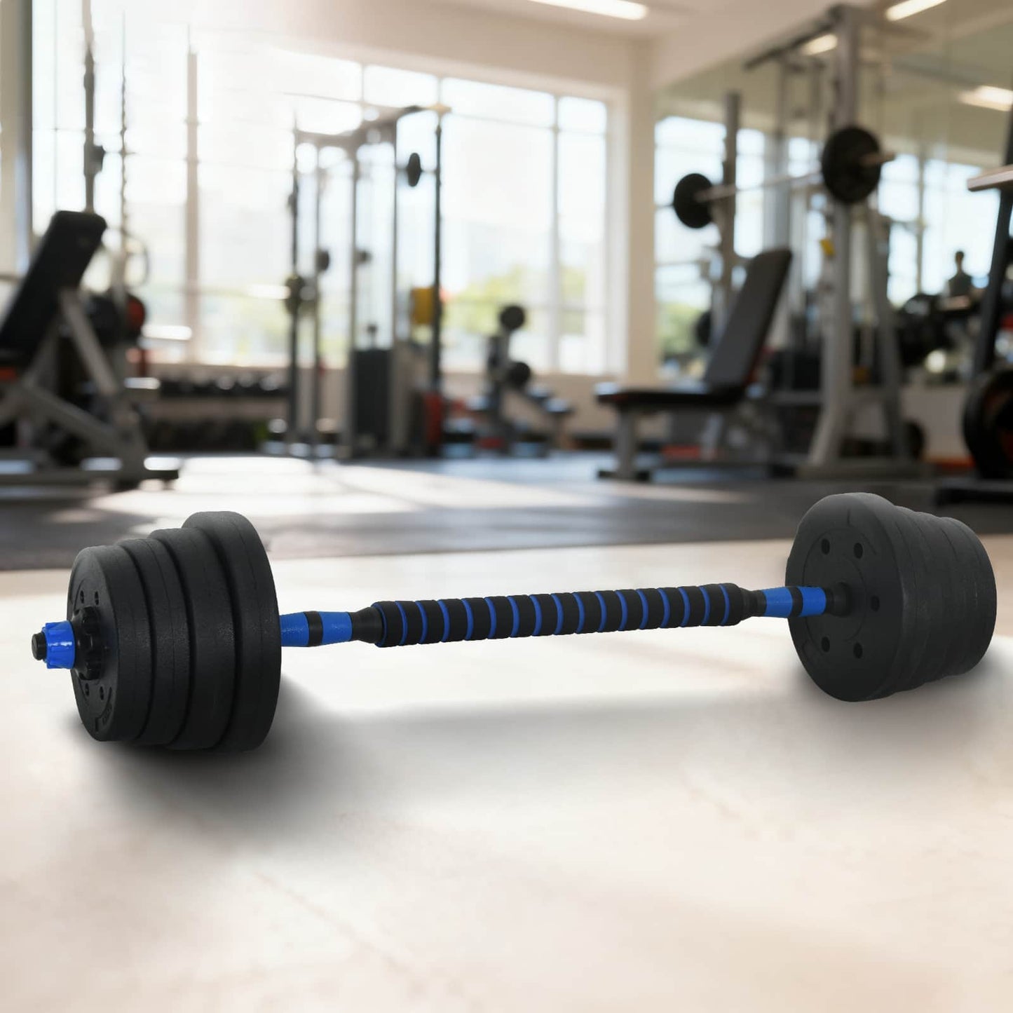 2-in-1 Halter-Barbell Set 30 kg Zwart en Blauw is nu te koop bij PeponiXL, paradijselijk wonen!