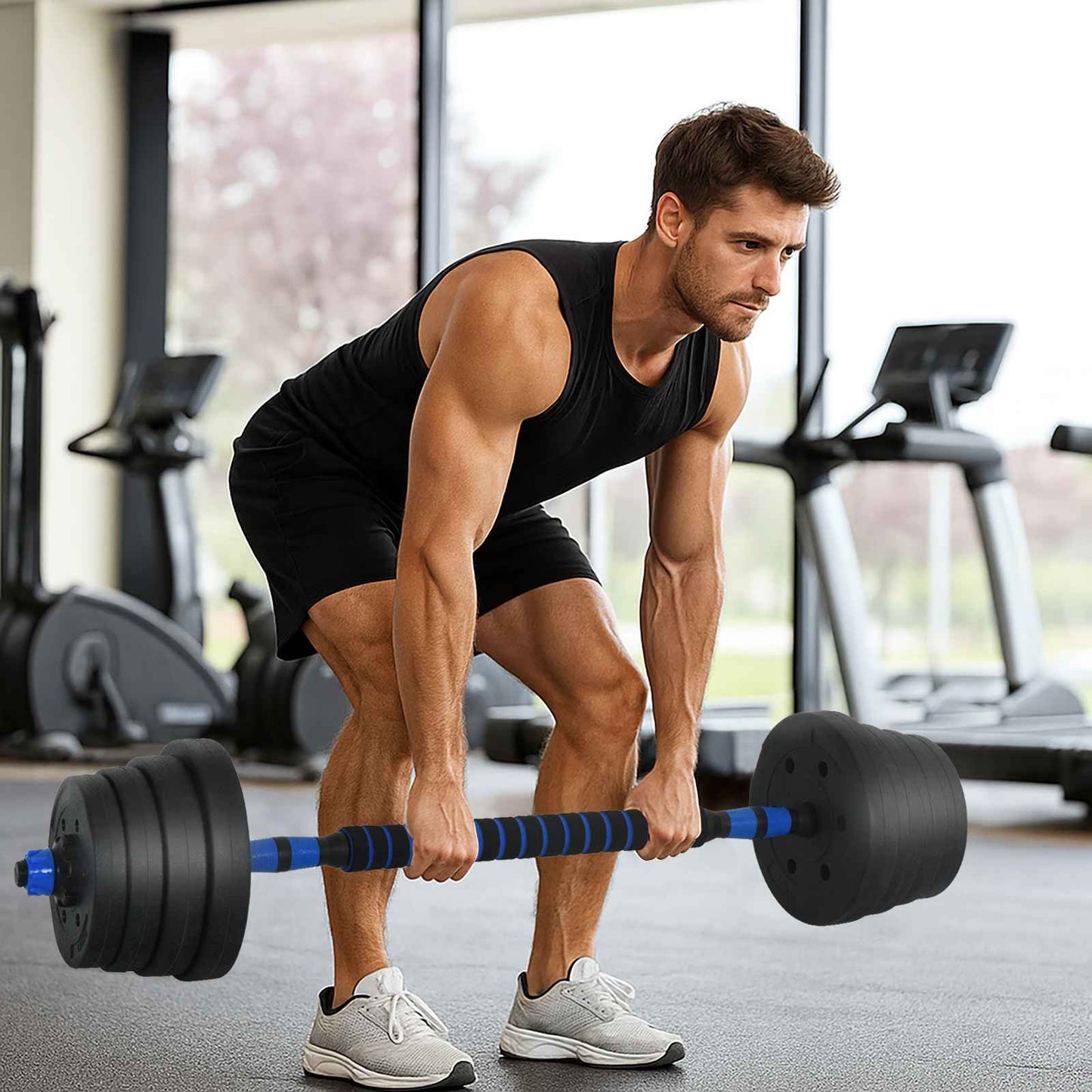 2-in-1 Halter-Barbell Set 30 kg Zwart en Blauw is nu te koop bij PeponiXL, paradijselijk wonen!