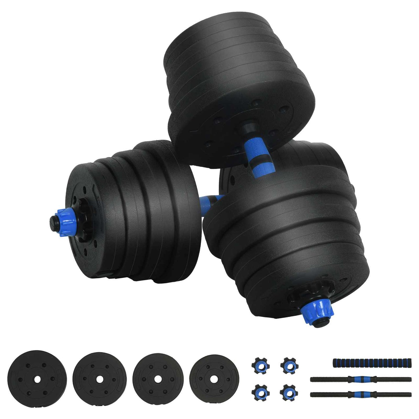2-in-1 Halter-Barbell Set 30 kg Zwart en Blauw is nu te koop bij PeponiXL, paradijselijk wonen!