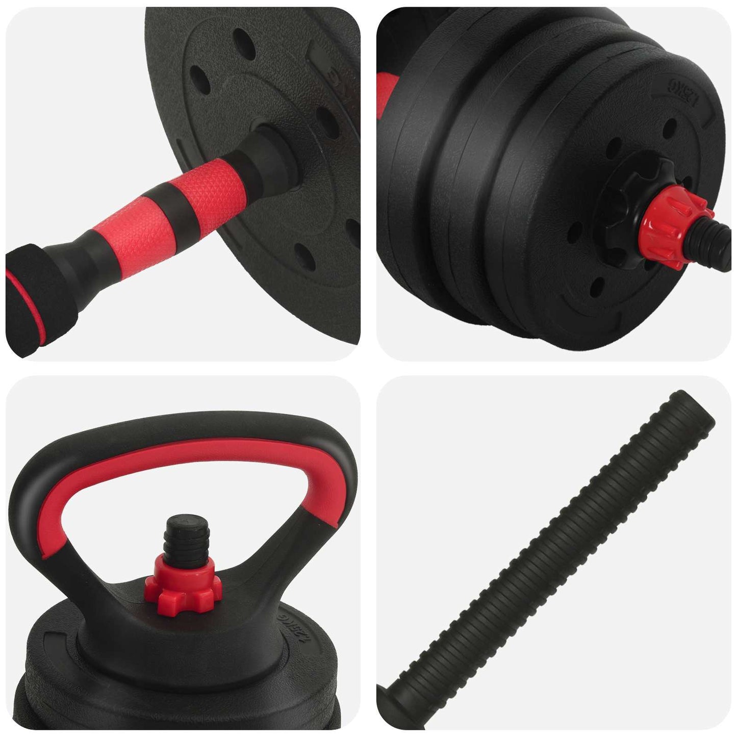 4-in-1 Dumbbell Barbell Kettlebell Set 20 kg Zwart en Rood is nu te koop bij PeponiXL, paradijselijk wonen!