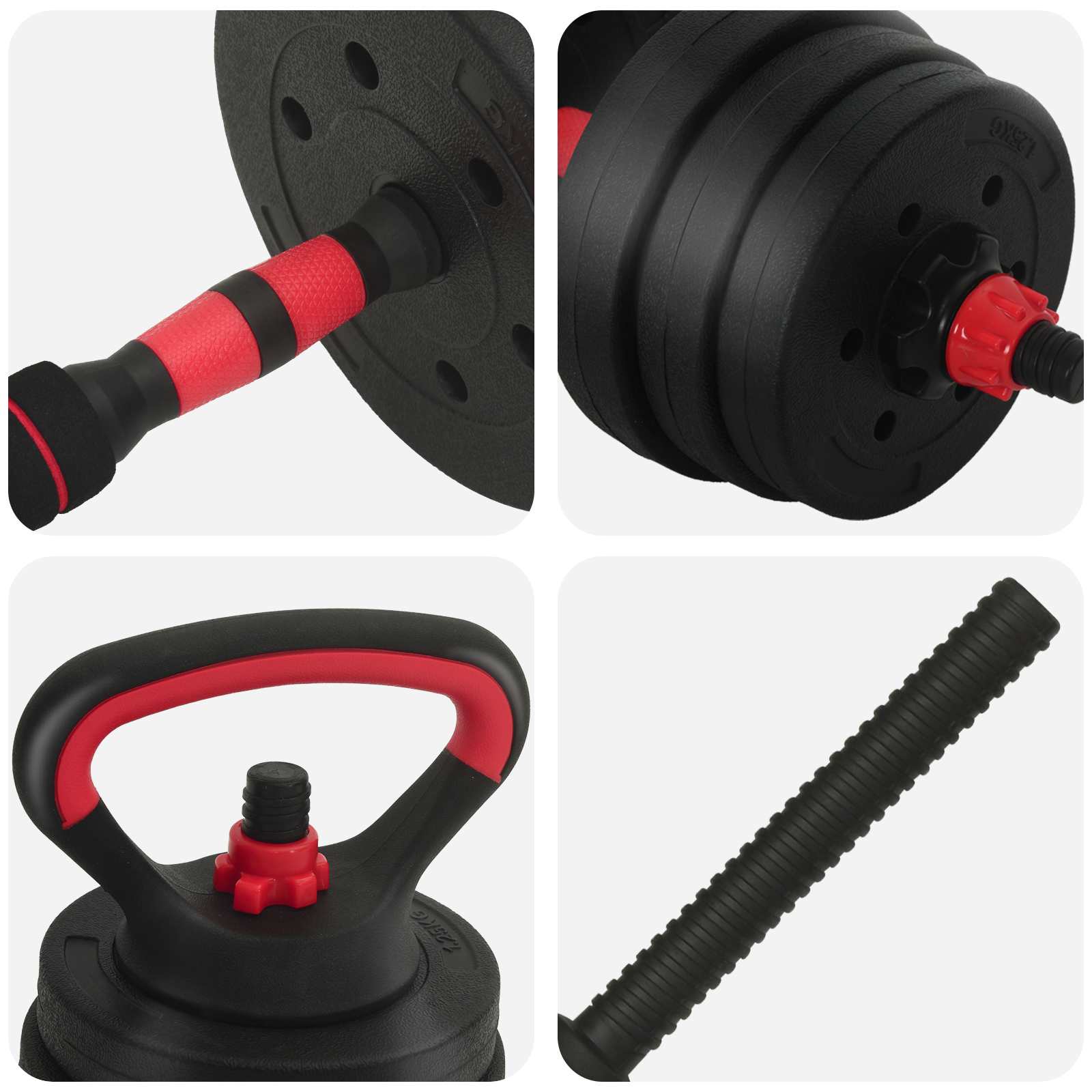 4-in-1 Dumbbell Barbell Kettlebell Set 20 kg Zwart en Rood is nu te koop bij PeponiXL, paradijselijk wonen!