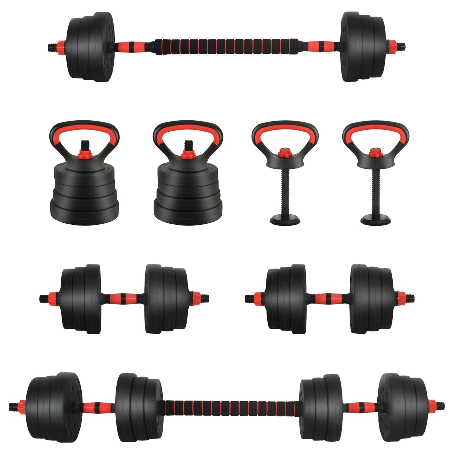 4-in-1 Dumbbell Barbell Kettlebell Set 20 kg Zwart en Rood is nu te koop bij PeponiXL, paradijselijk wonen!