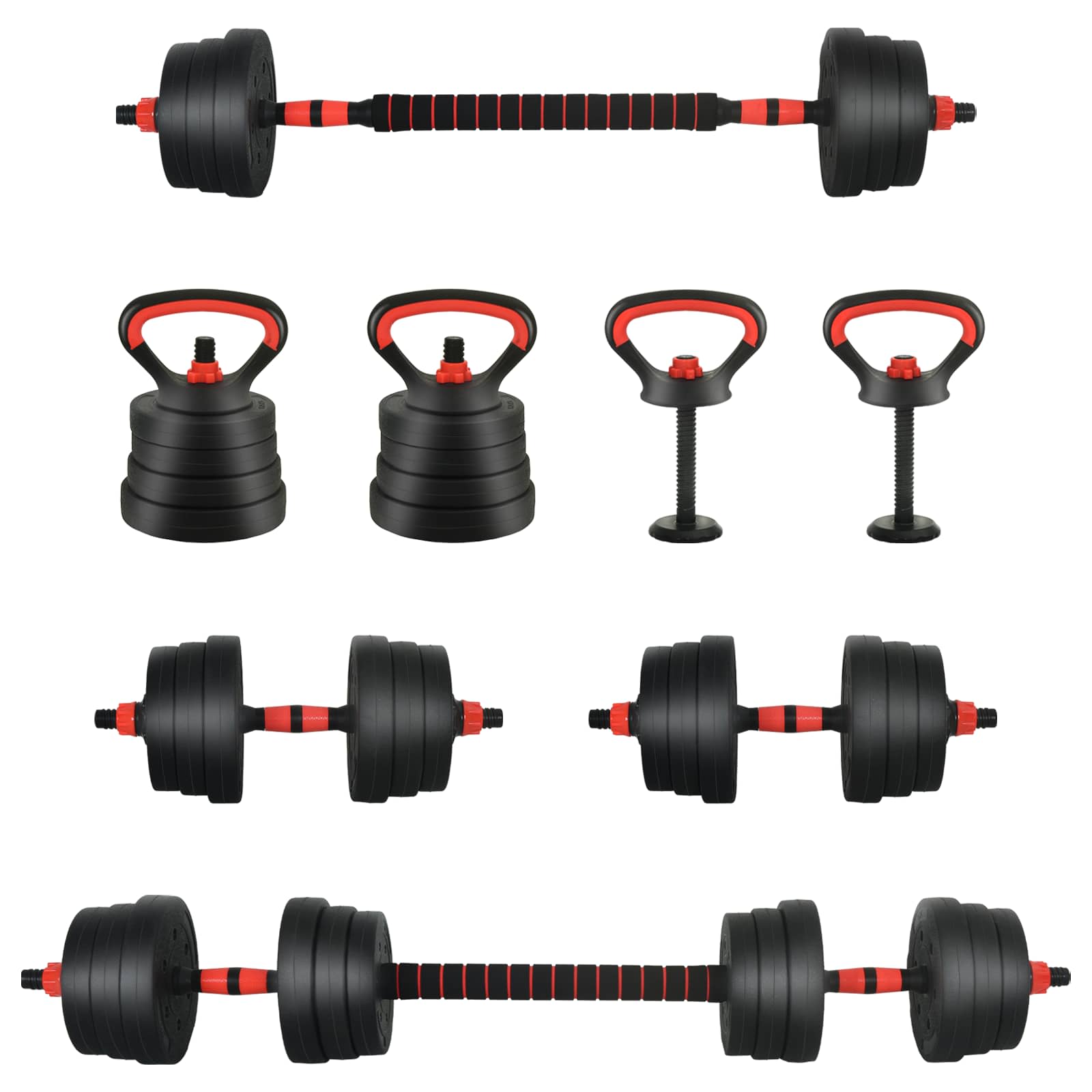 4-in-1 Dumbbell Barbell Kettlebell Set 20 kg Zwart en Rood is nu te koop bij PeponiXL, paradijselijk wonen!