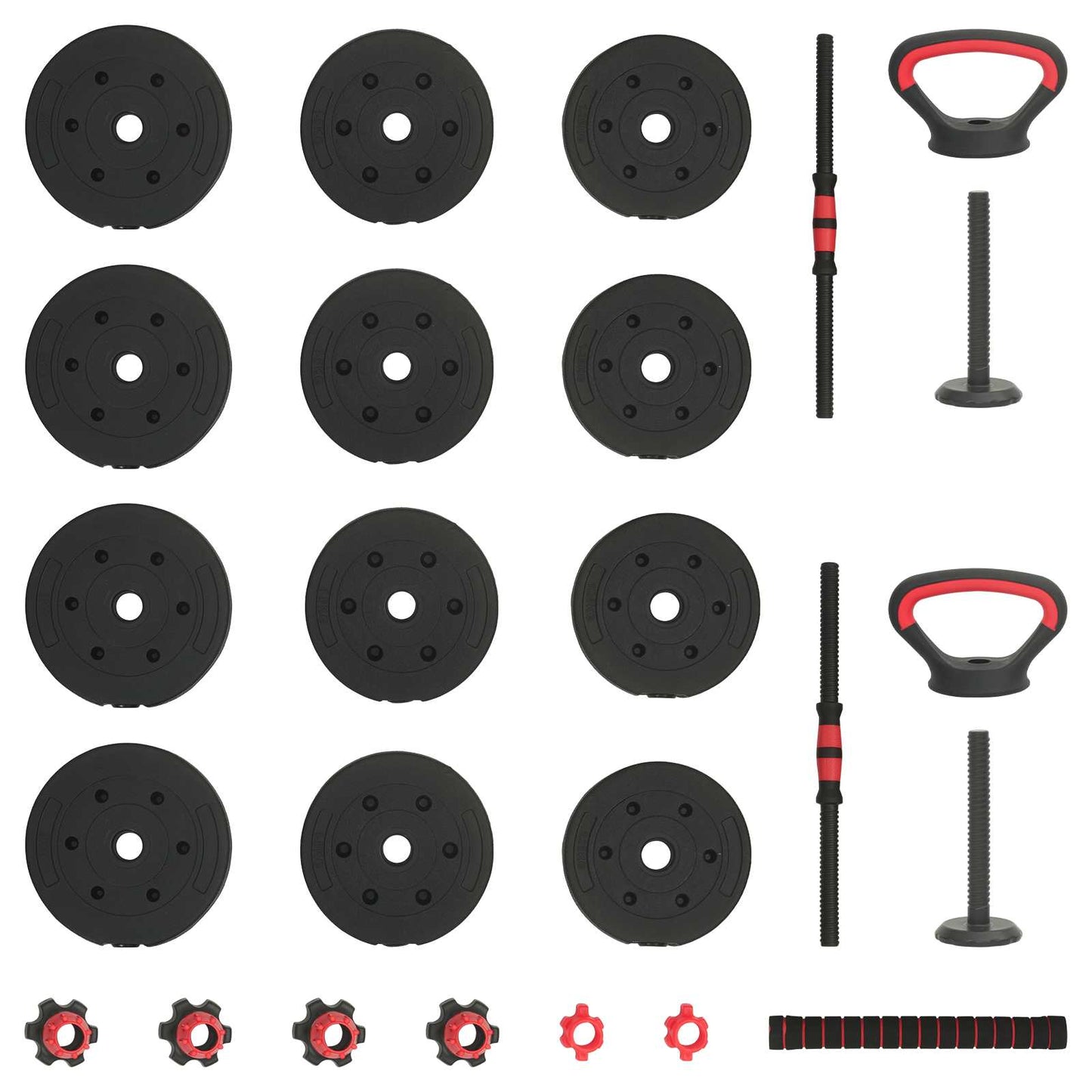 4-in-1 Dumbbell Barbell Kettlebell Set 20 kg Zwart en Rood is nu te koop bij PeponiXL, paradijselijk wonen!