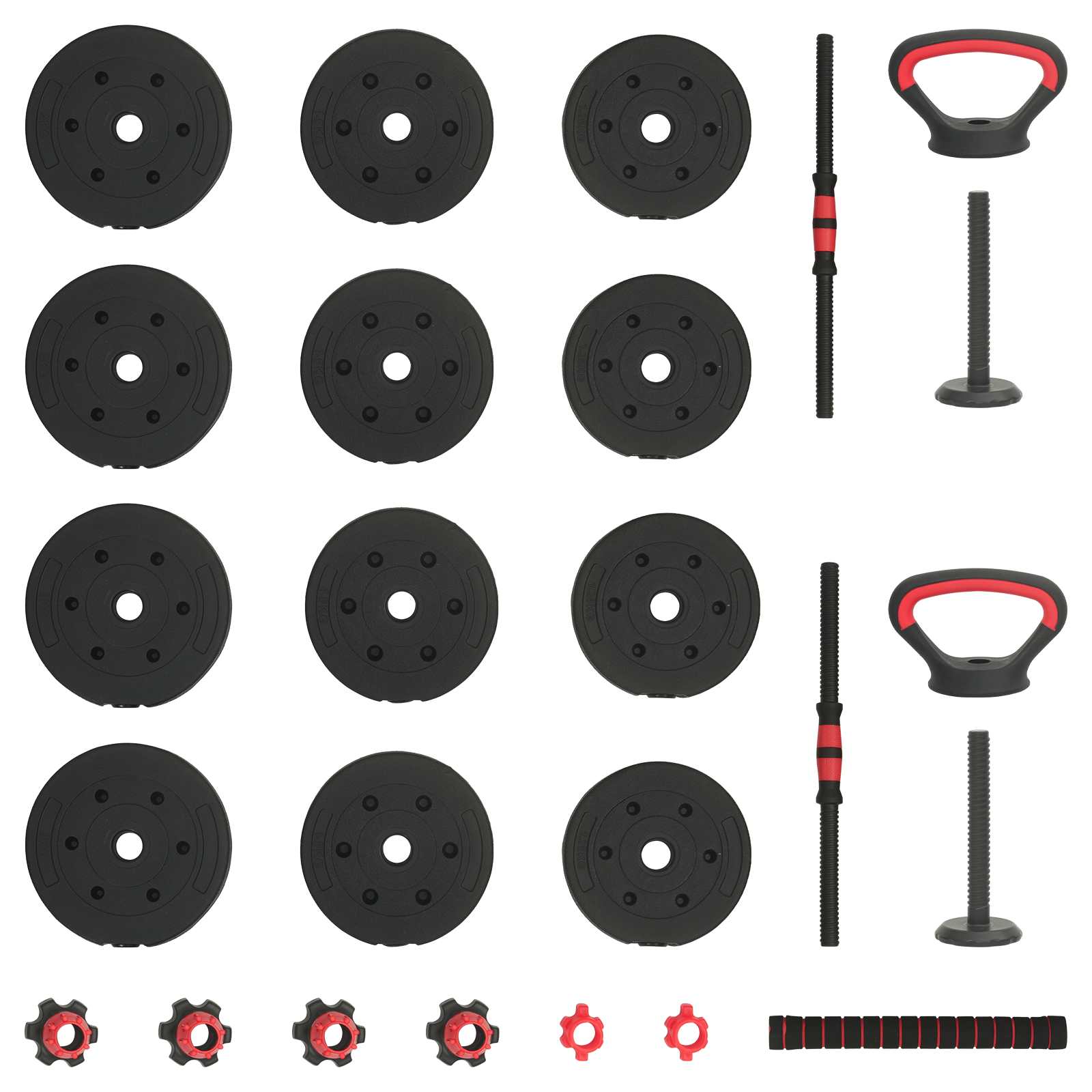 4-in-1 Dumbbell Barbell Kettlebell Set 20 kg Zwart en Rood is nu te koop bij PeponiXL, paradijselijk wonen!